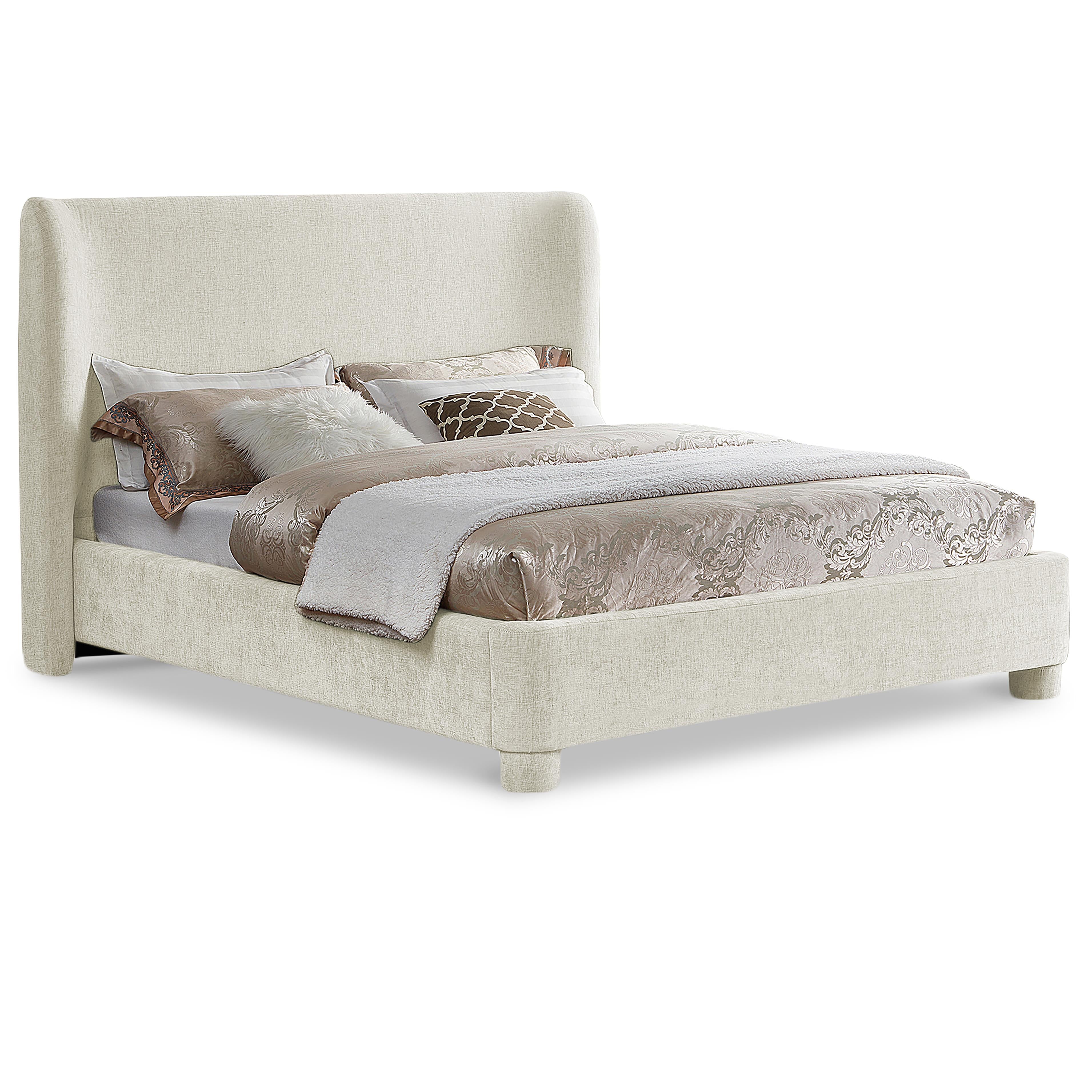 Meridian Penny Cream Chenille Fabric King Bed