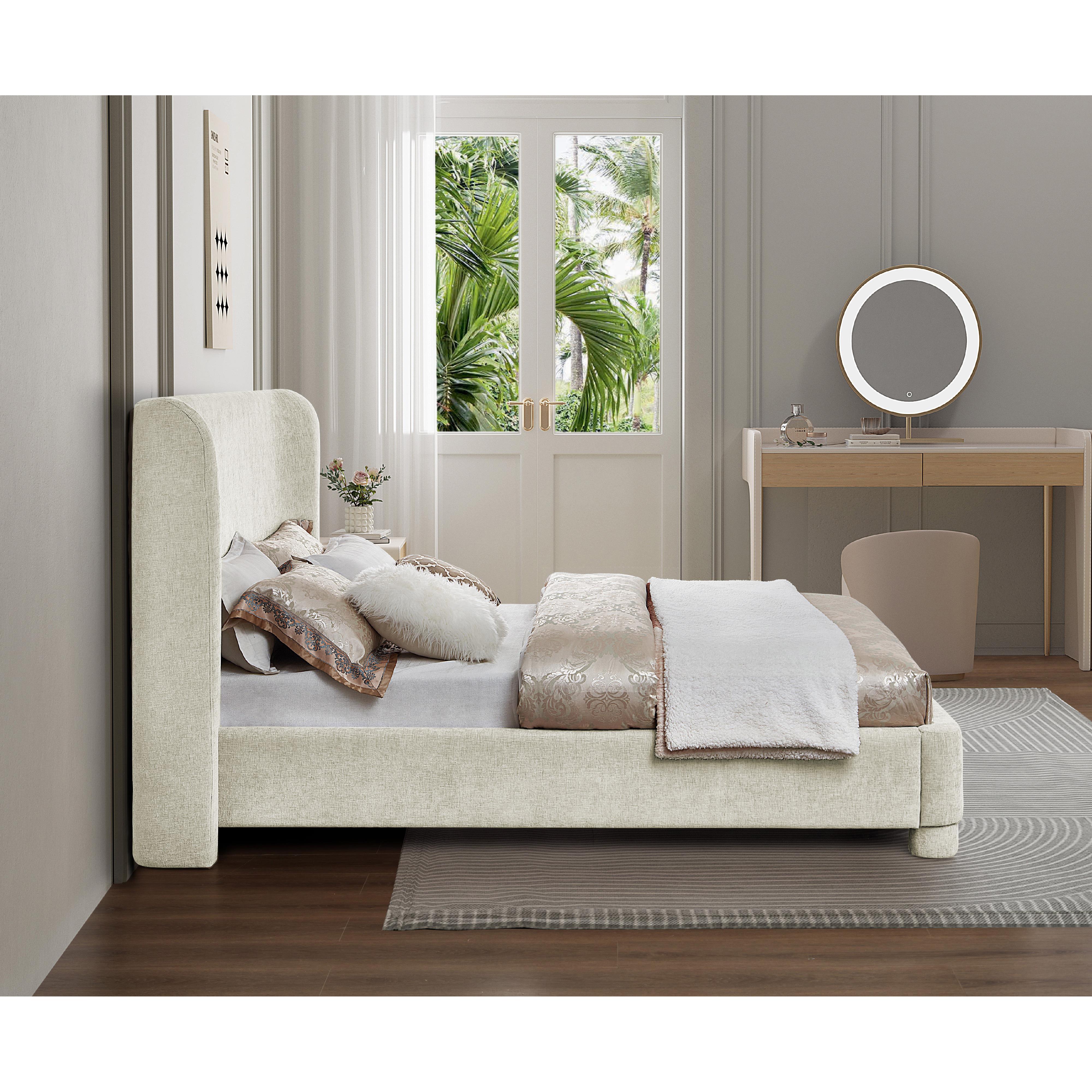 Meridian Penny Cream Chenille Fabric King Bed