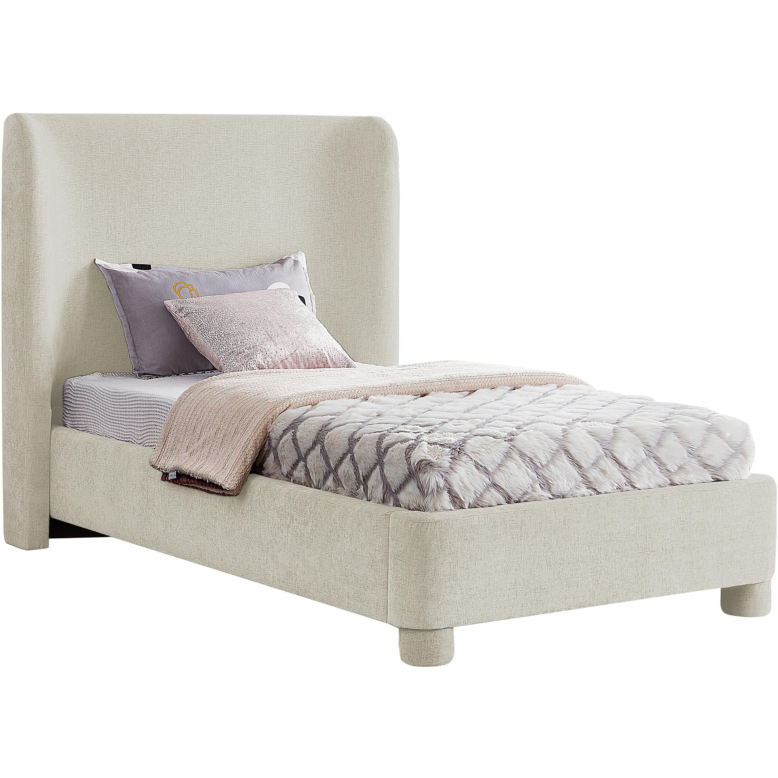 Meridian Penny Cream Chenille Fabric Twin Bed