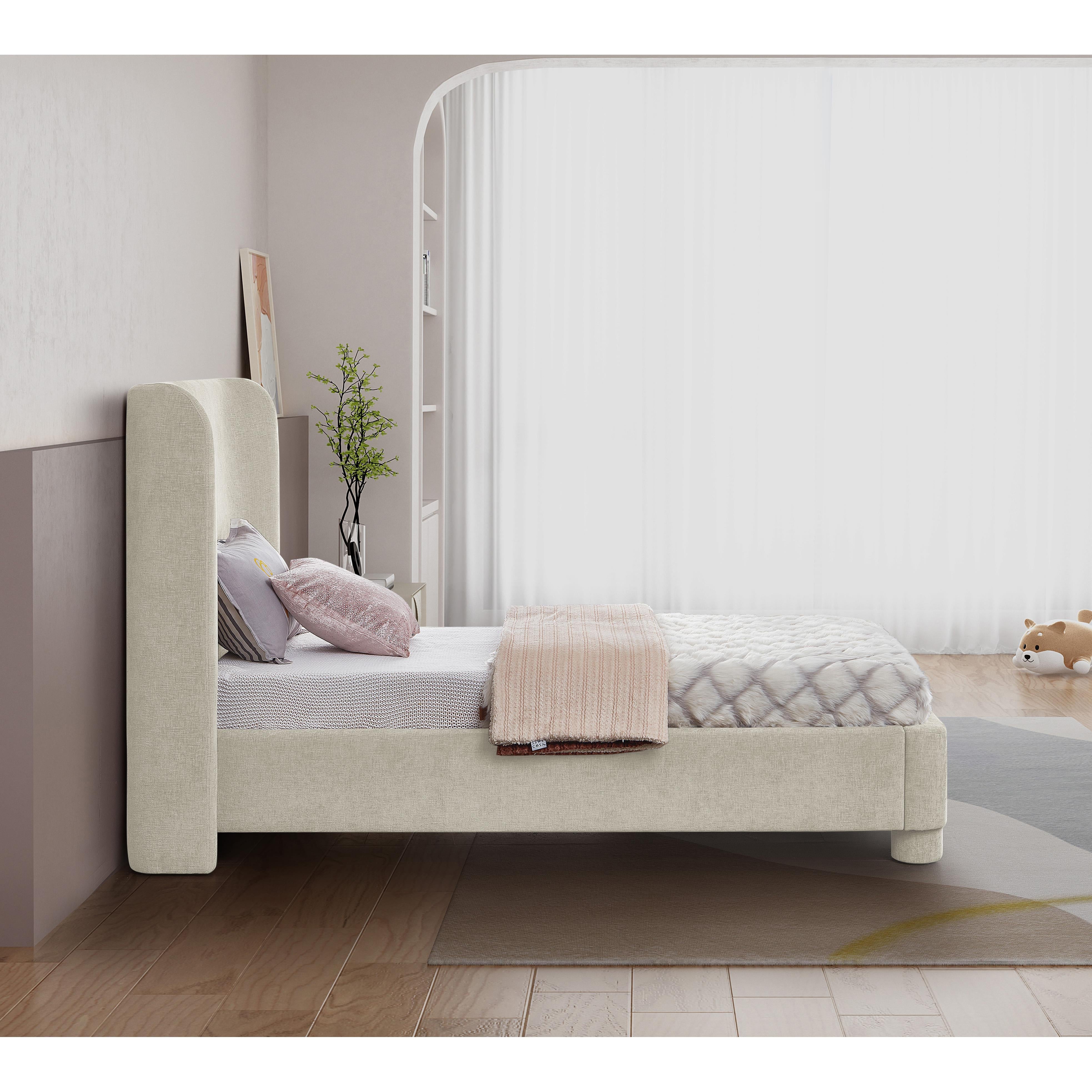 Meridian Penny Cream Chenille Fabric Twin Bed