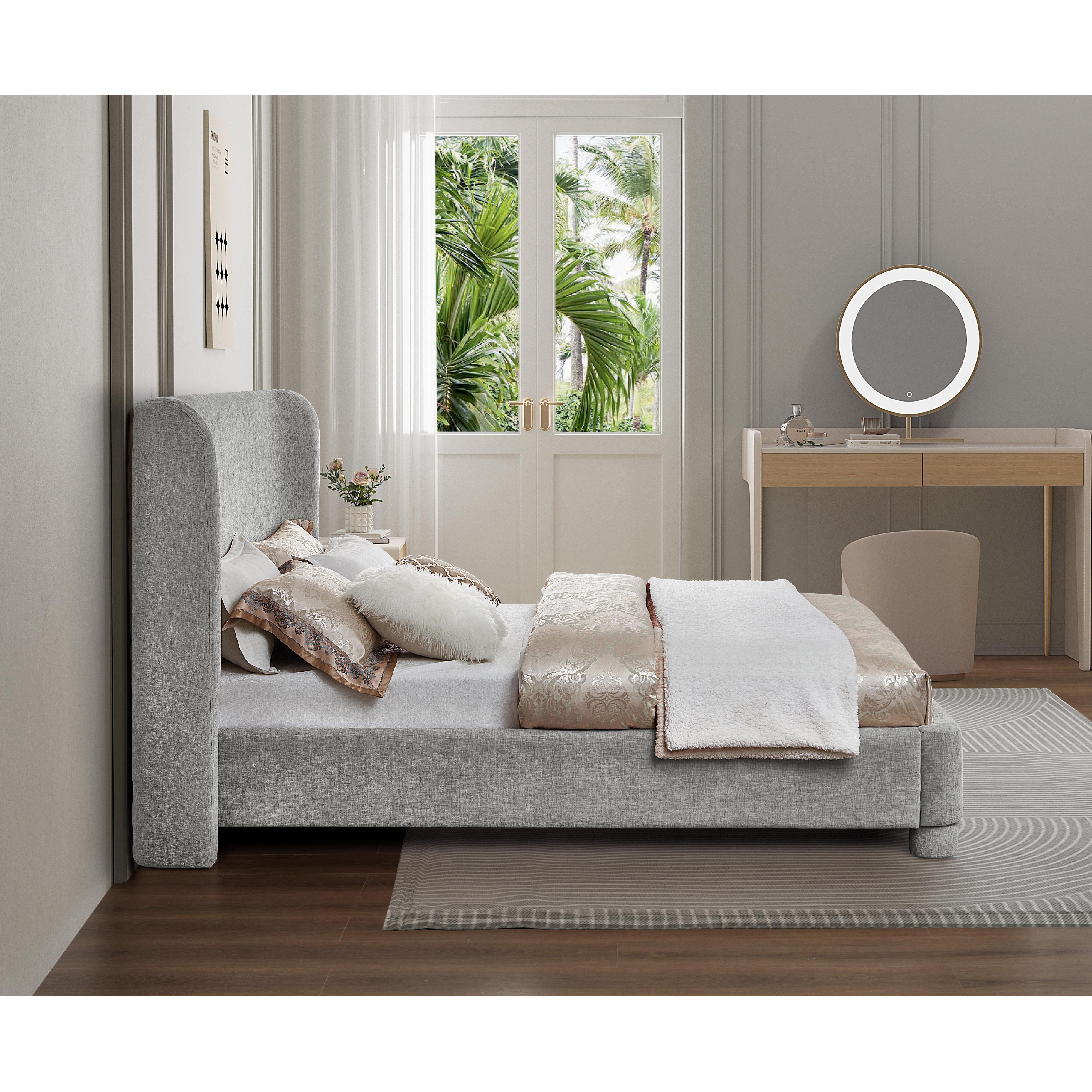Meridian Penny Light Grey Chenille Fabric Full Bed