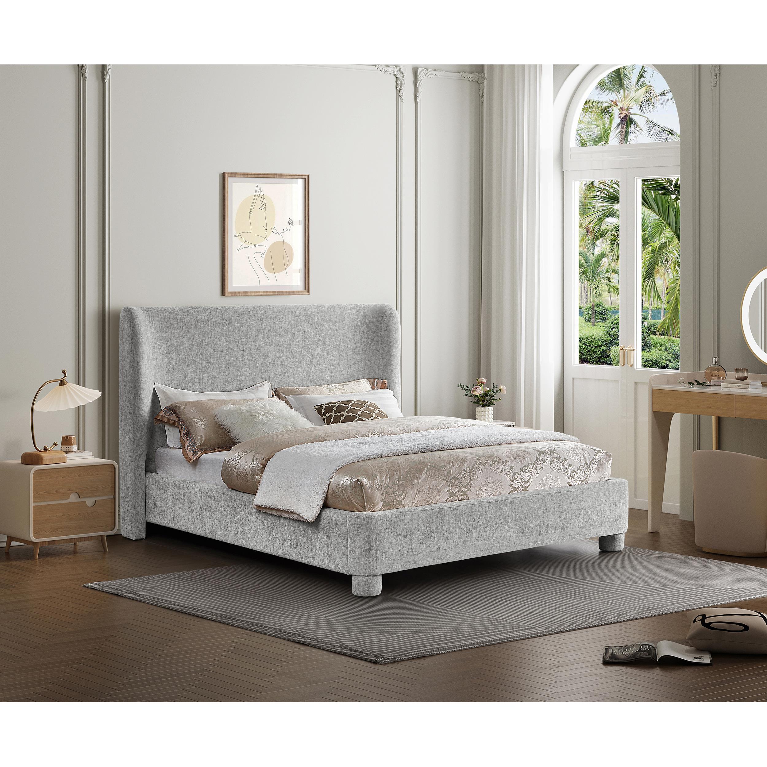 Meridian Penny Light Grey Chenille Fabric King Bed