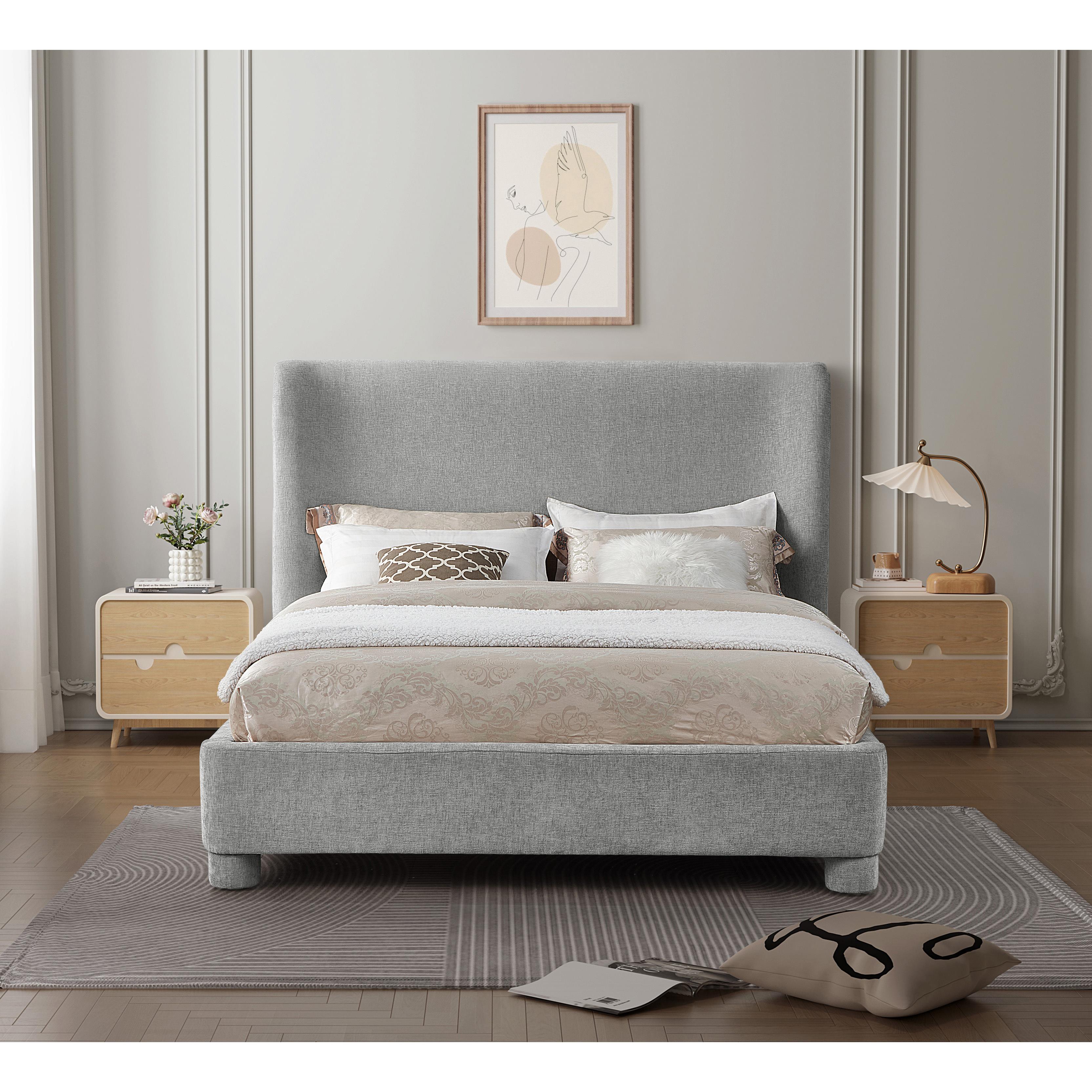 Meridian Penny Light Grey Chenille Fabric King Bed
