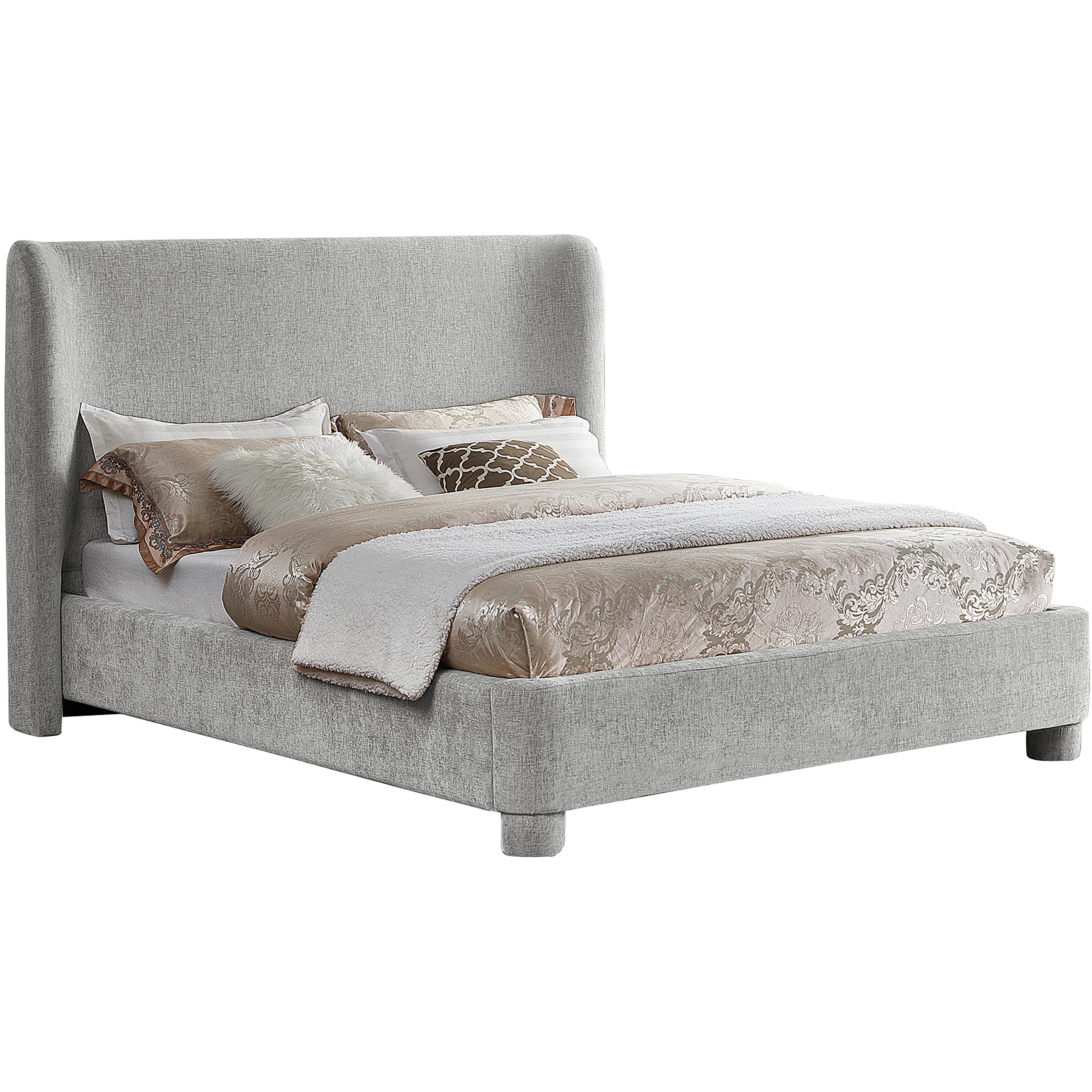 Meridian Penny Light Grey Chenille Fabric Queen Bed