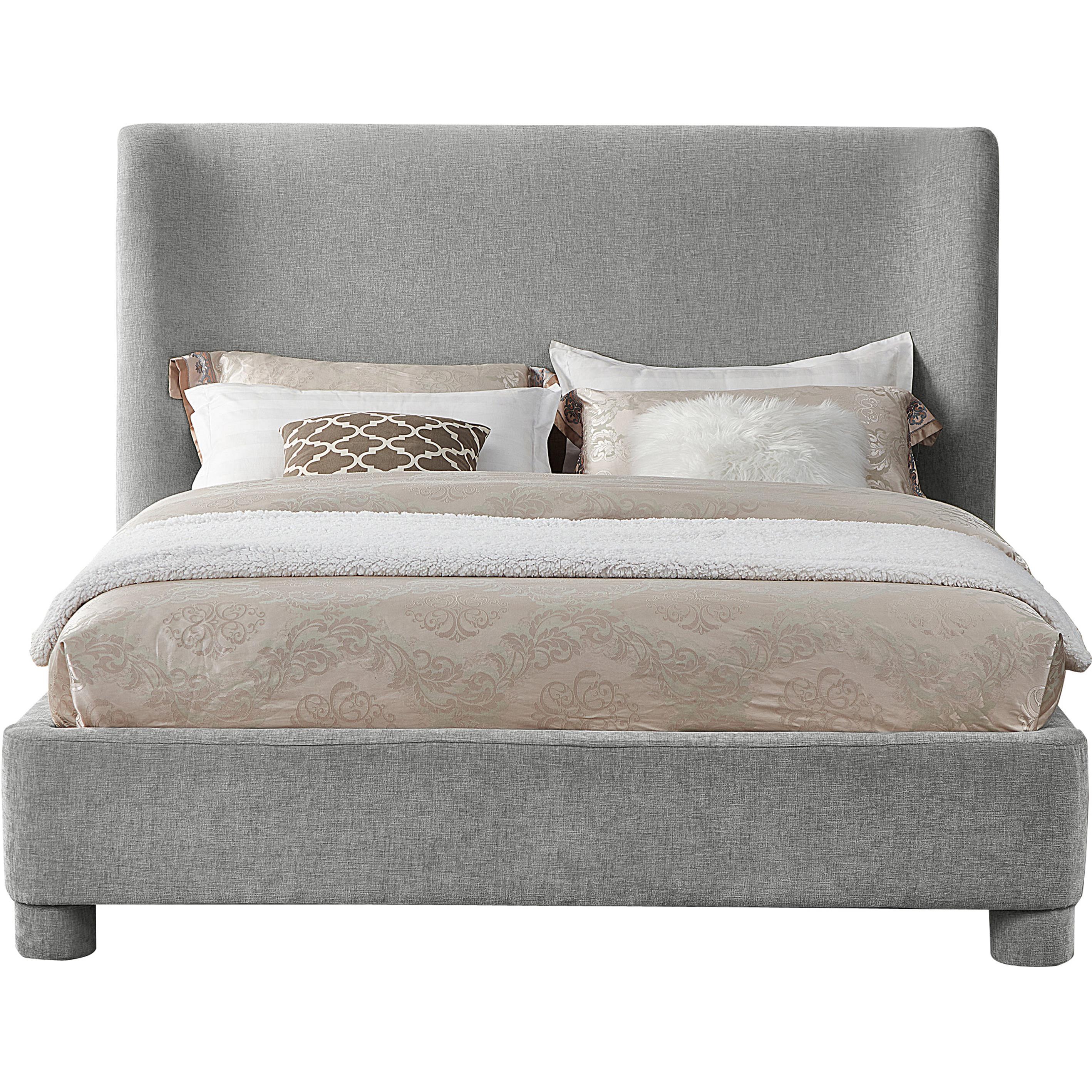 Meridian Penny Light Grey Chenille Fabric Queen Bed