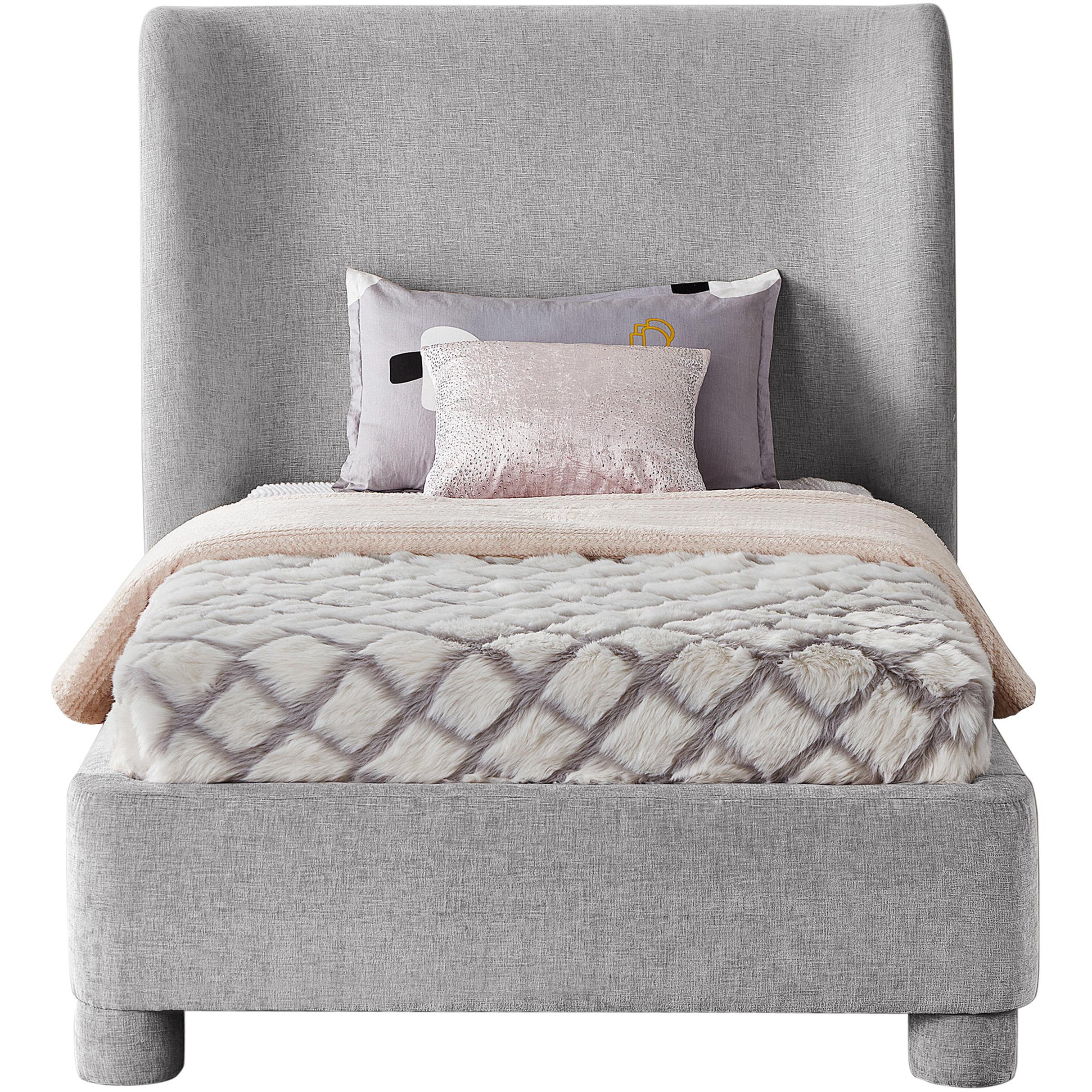 Meridian Penny Light Grey Chenille Fabric Twin Bed