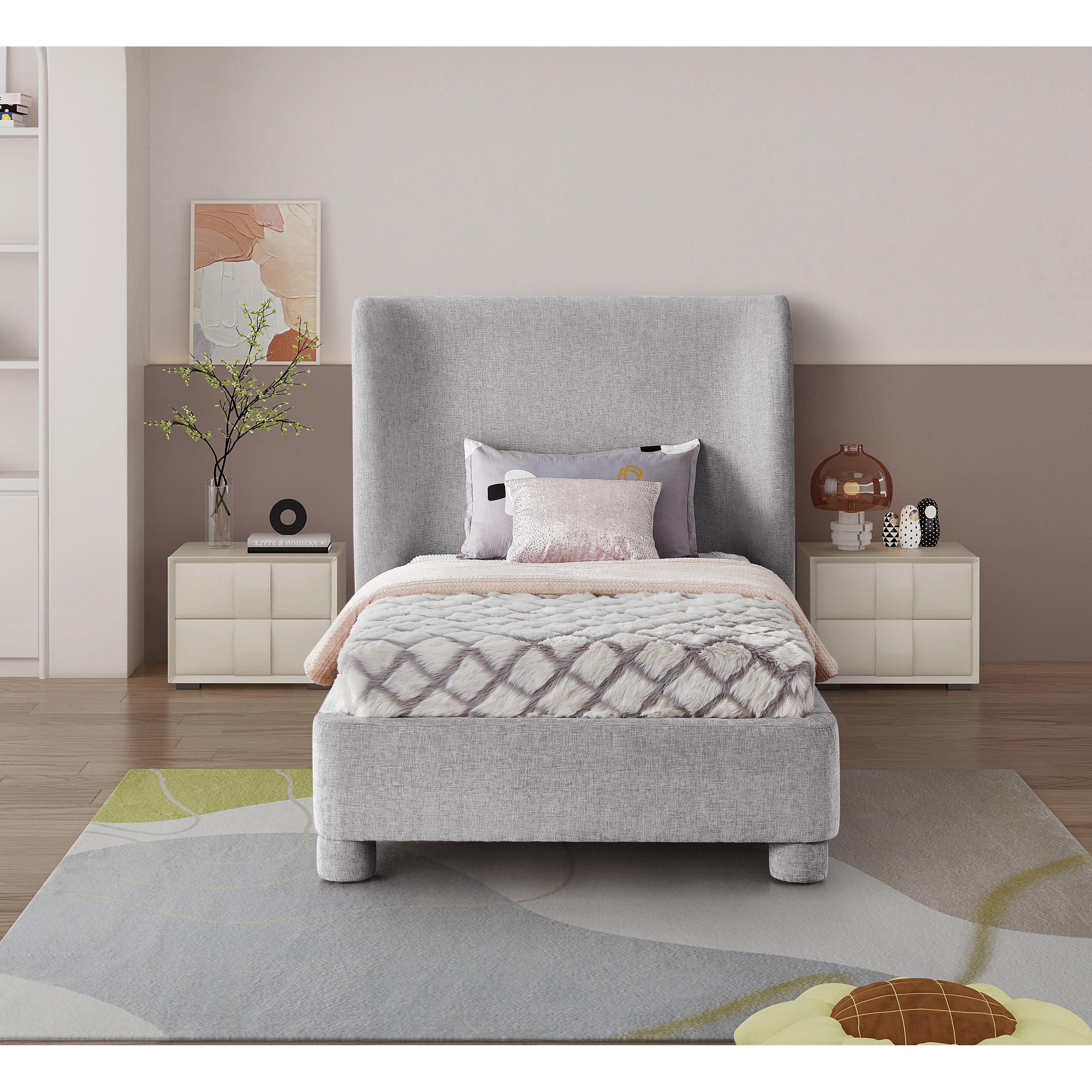 Meridian Penny Light Grey Chenille Fabric Twin Bed