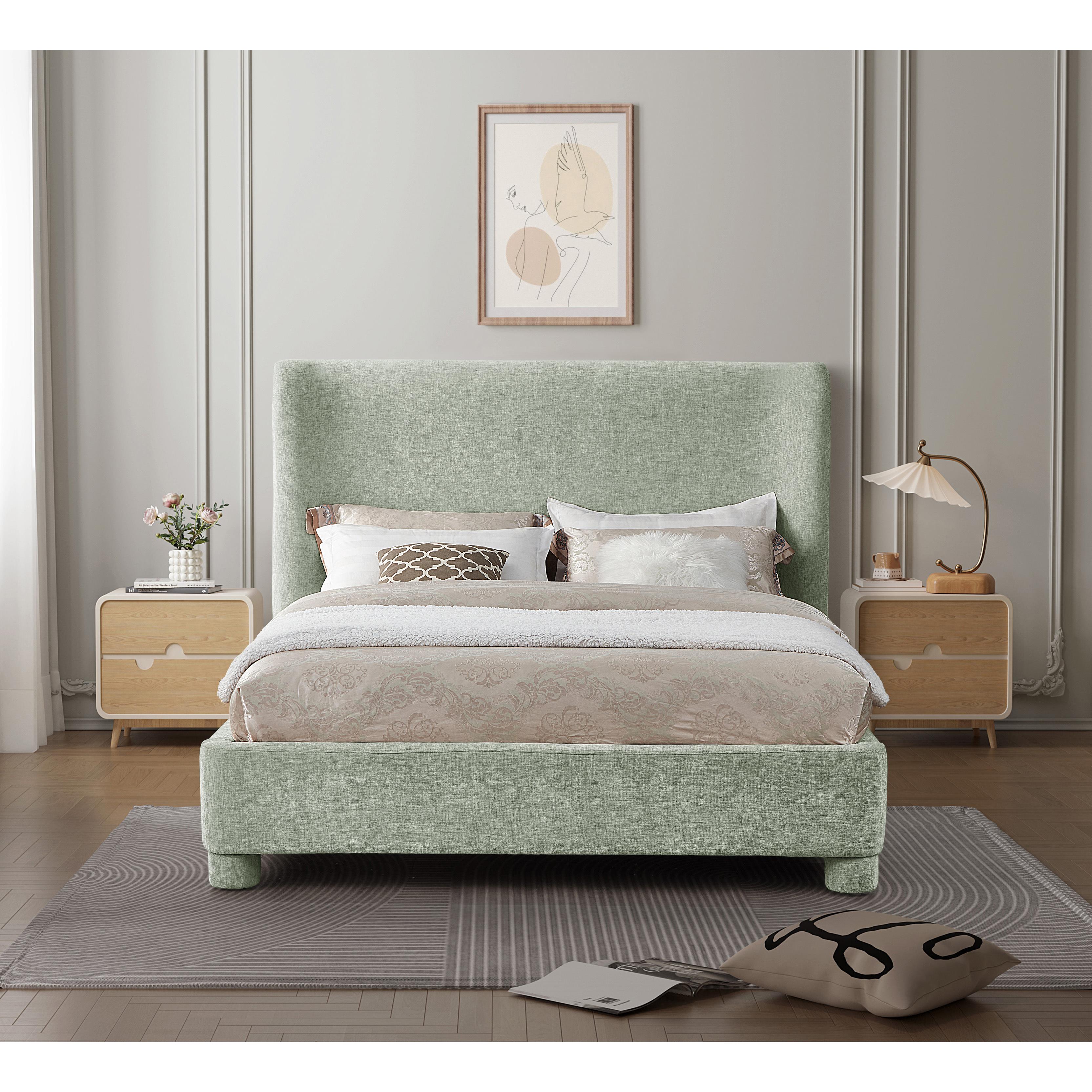 Meridian Penny Mint Green Chenille Fabric Full Bed