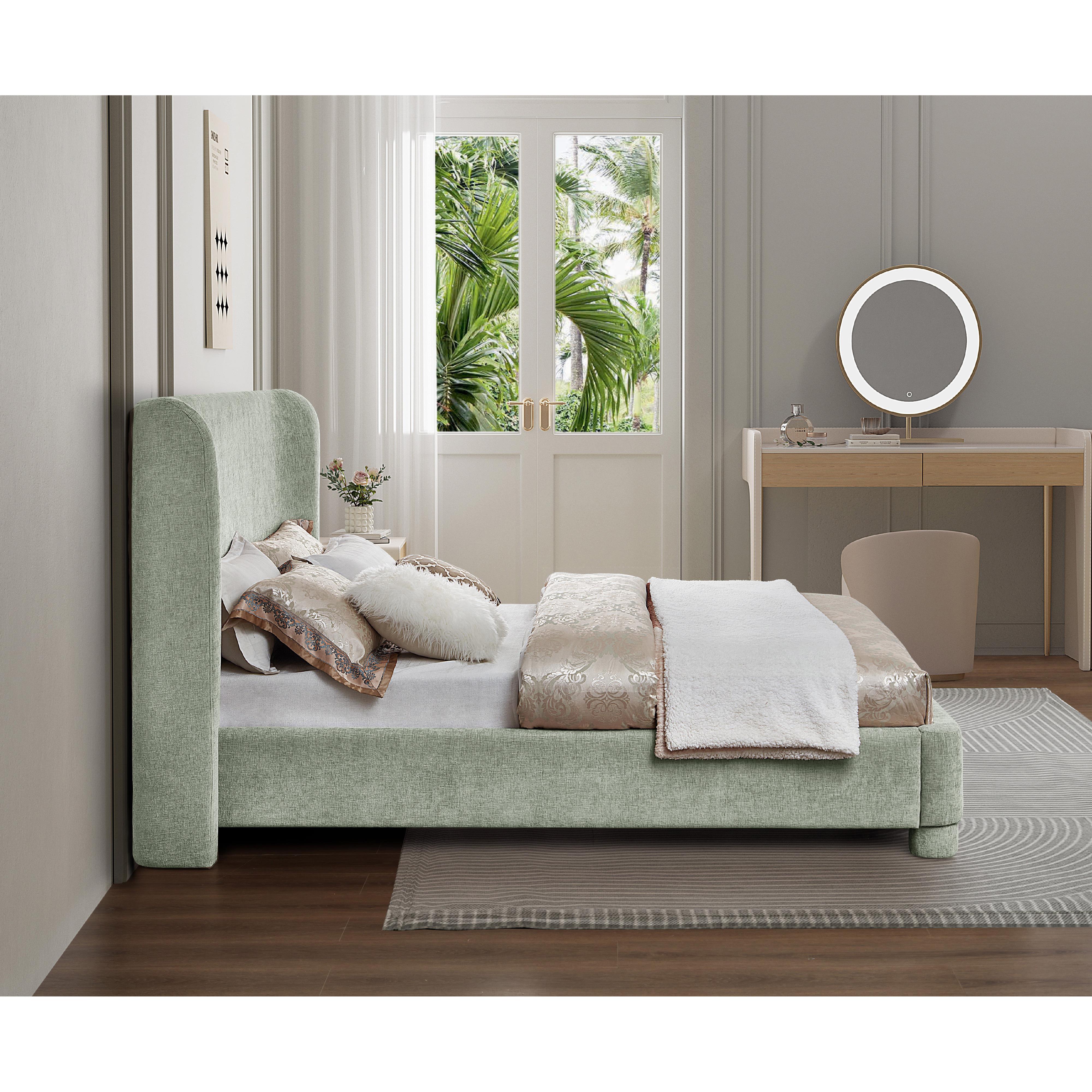 Meridian Penny Mint Green Chenille Fabric Full Bed