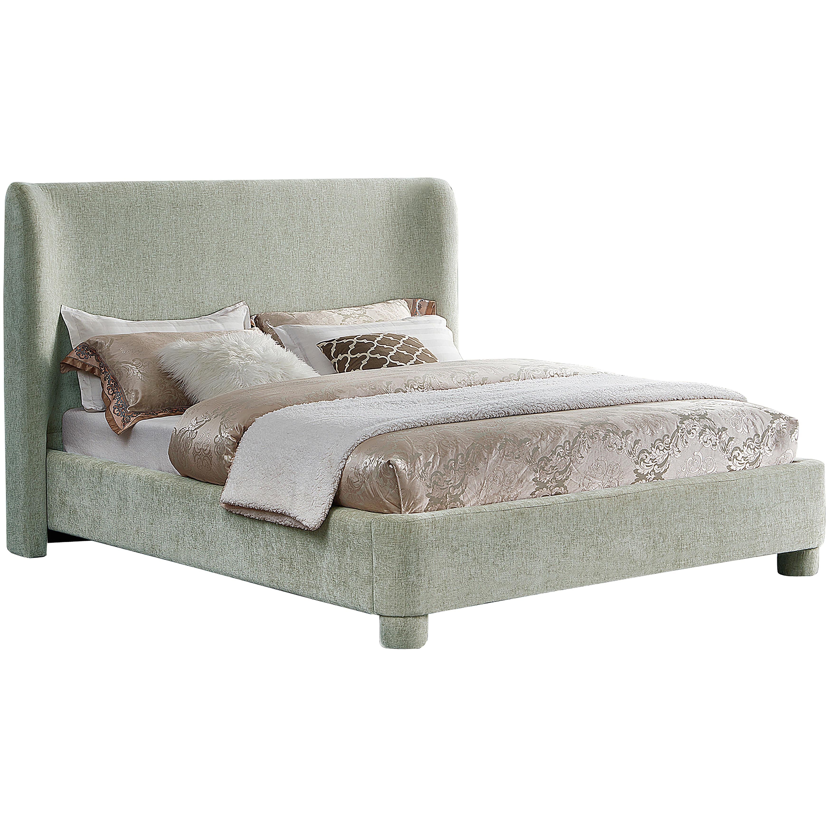 Meridian Penny Mint Green Chenille Fabric King Bed