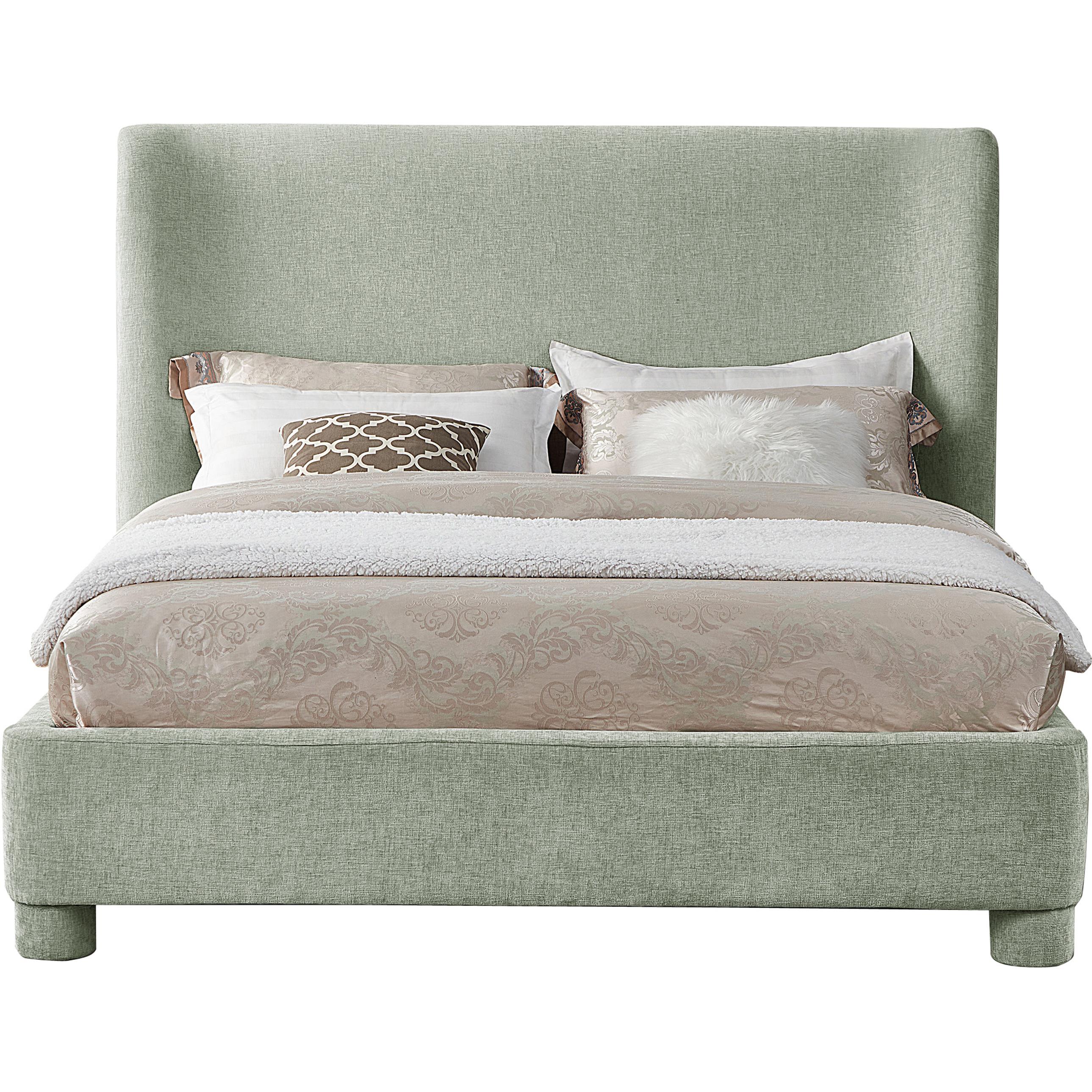 Meridian Penny Mint Green Chenille Fabric King Bed