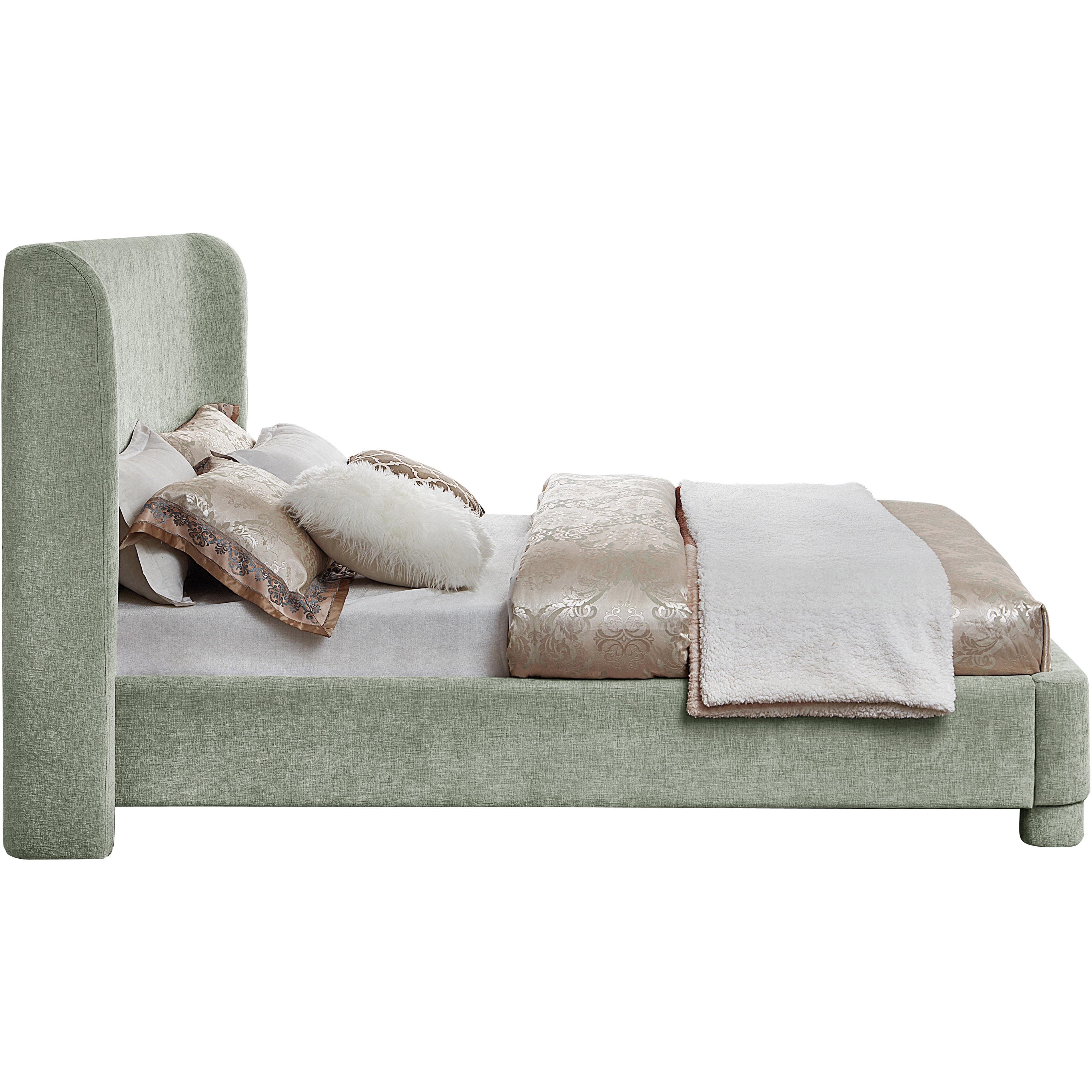 Meridian Penny Mint Green Chenille Fabric King Bed
