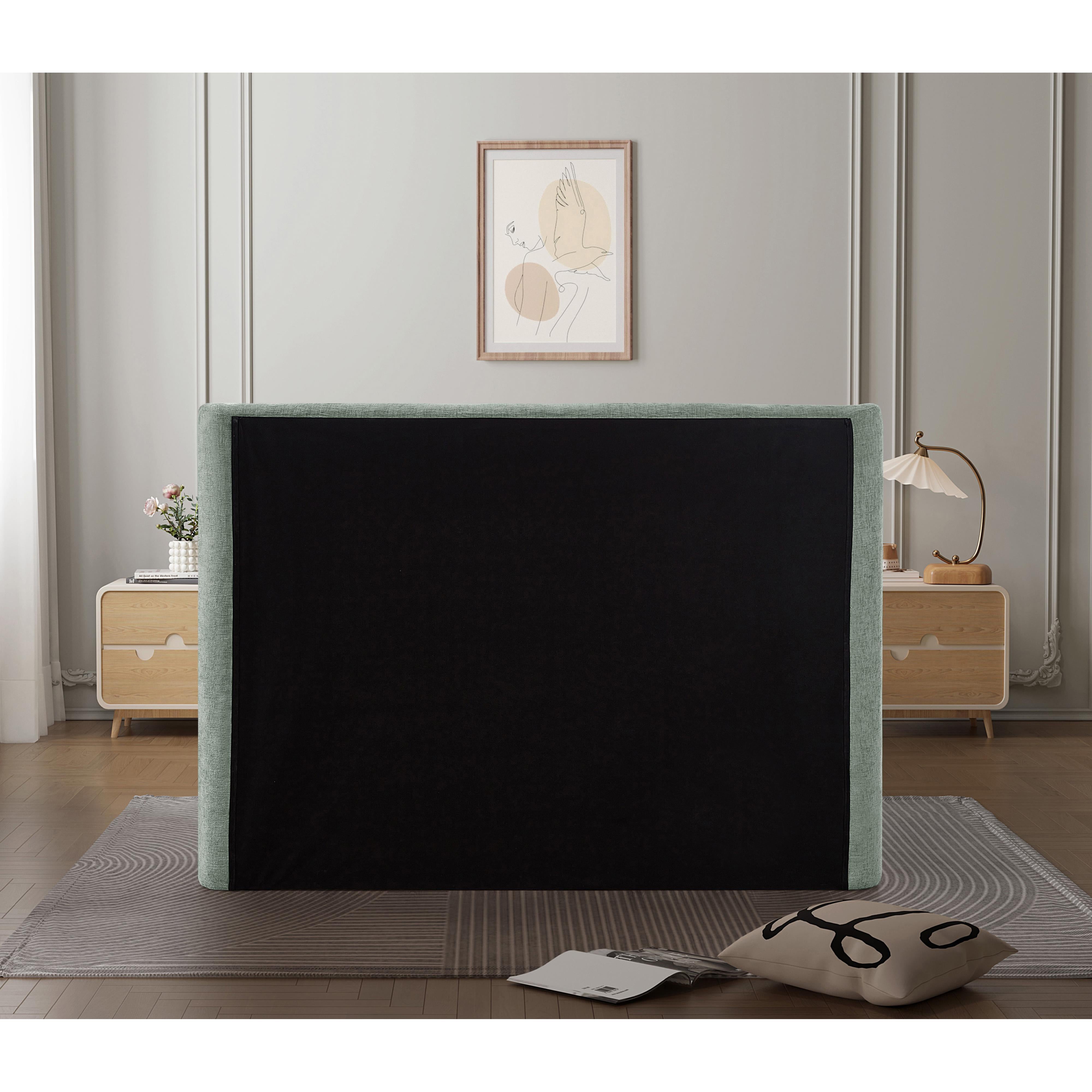 Meridian Penny Mint Green Chenille Fabric Queen Bed