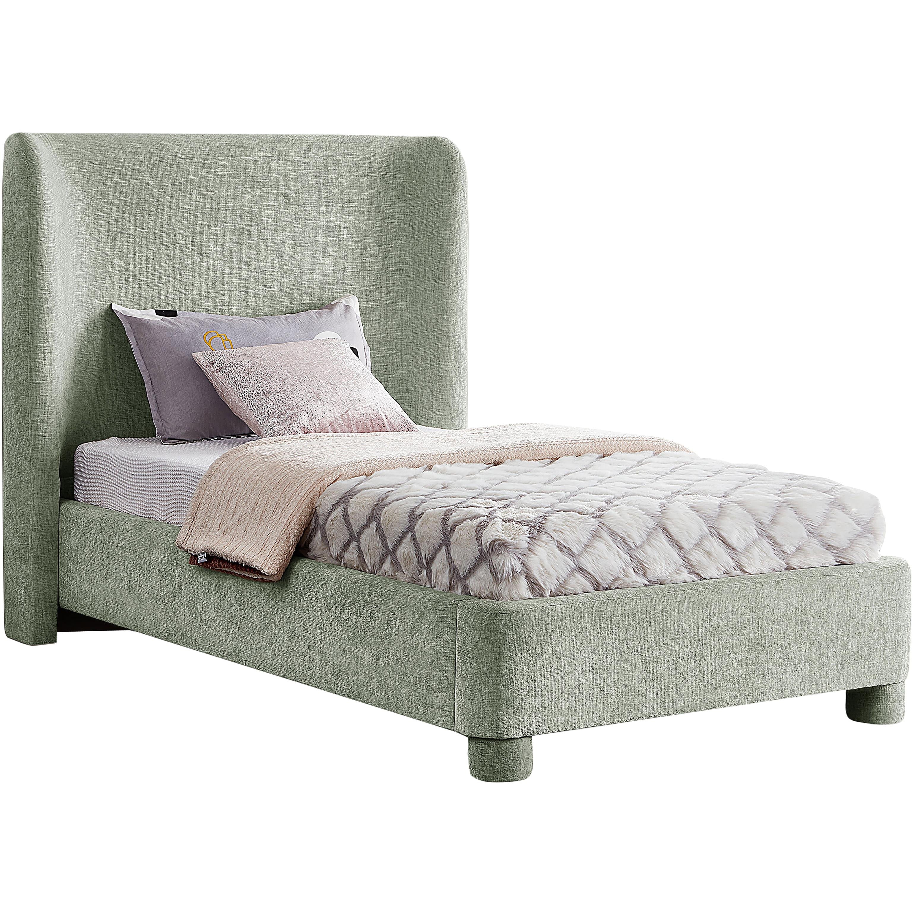 Meridian Penny Mint Green Chenille Fabric Twin Bed