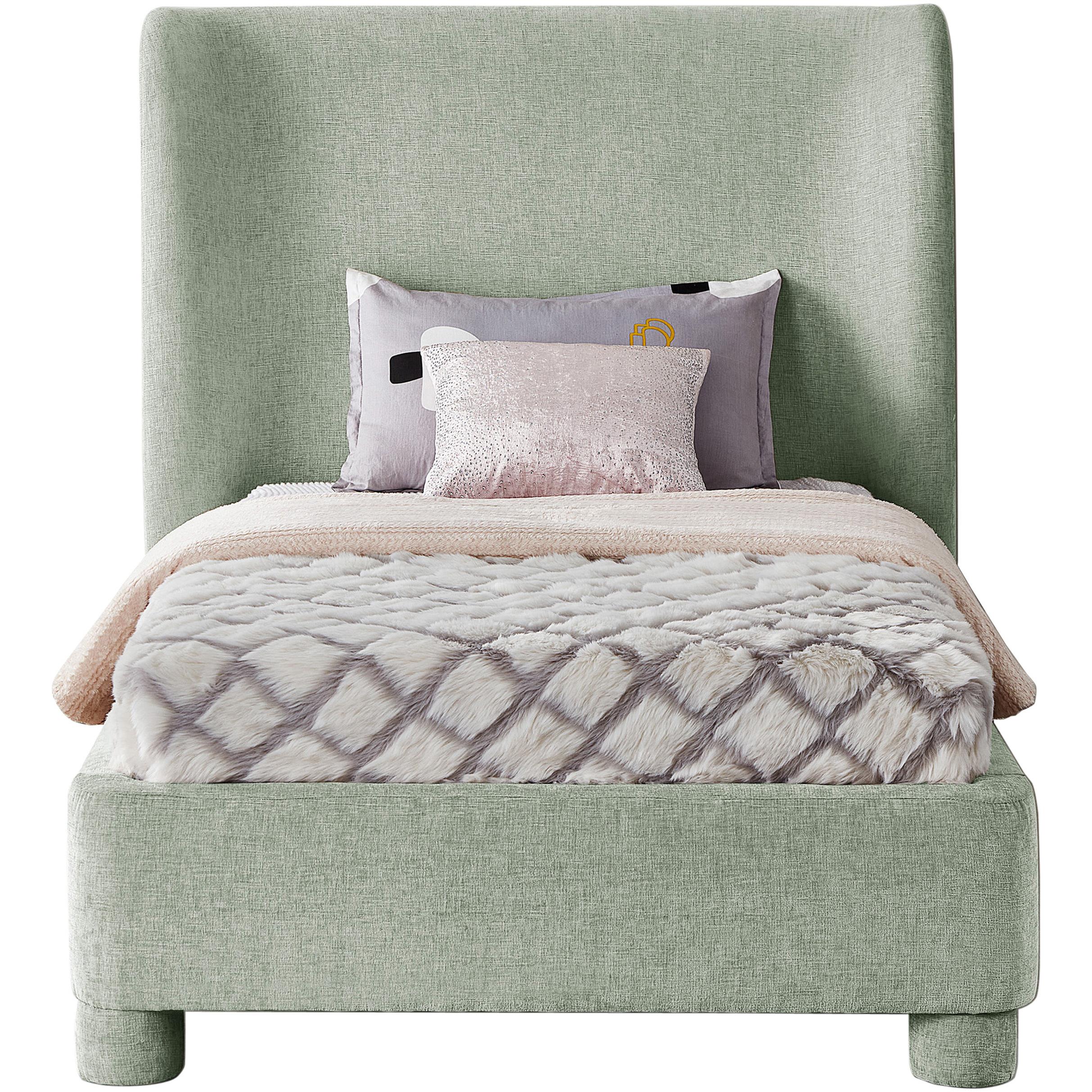Meridian Penny Mint Green Chenille Fabric Twin Bed