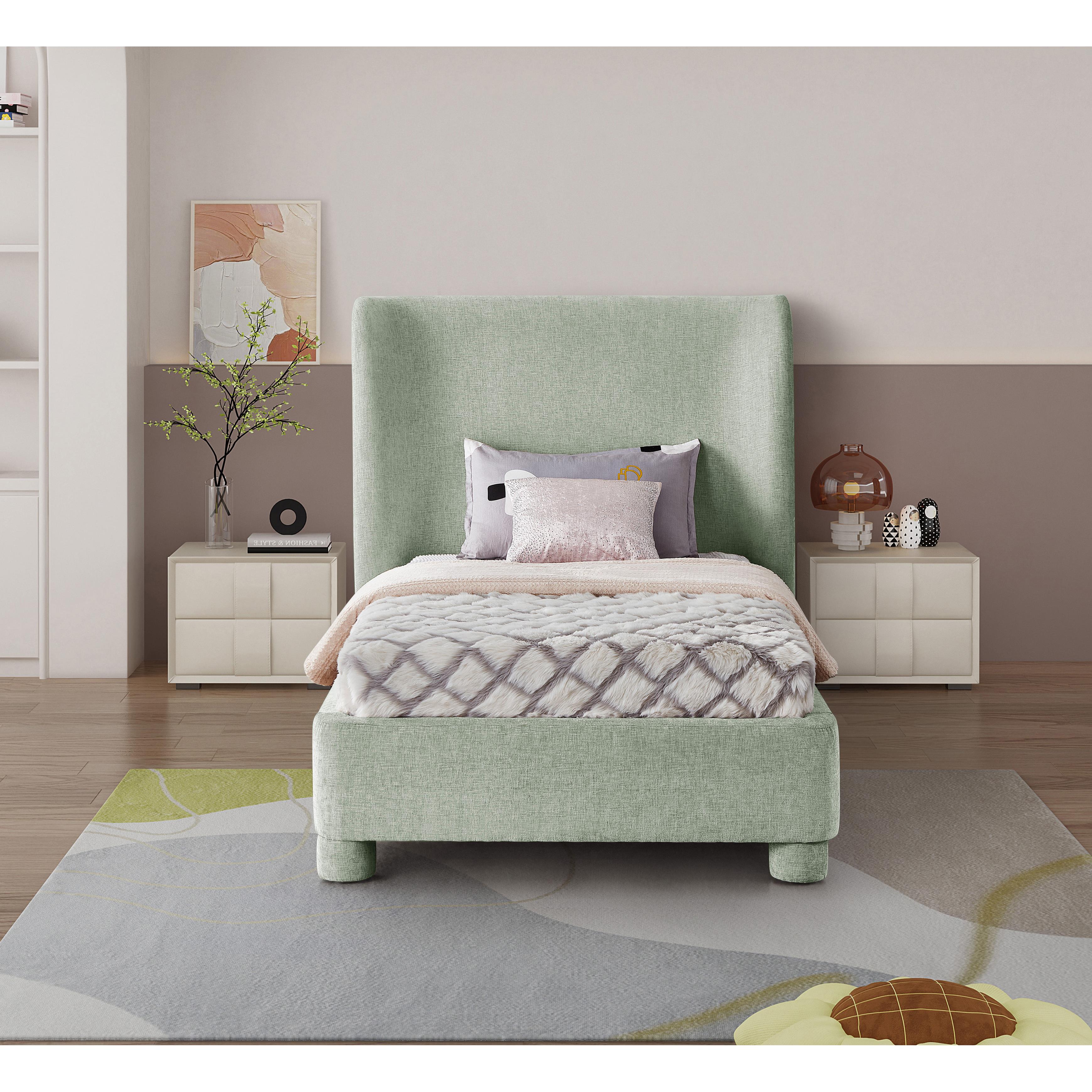 Meridian Penny Mint Green Chenille Fabric Twin Bed