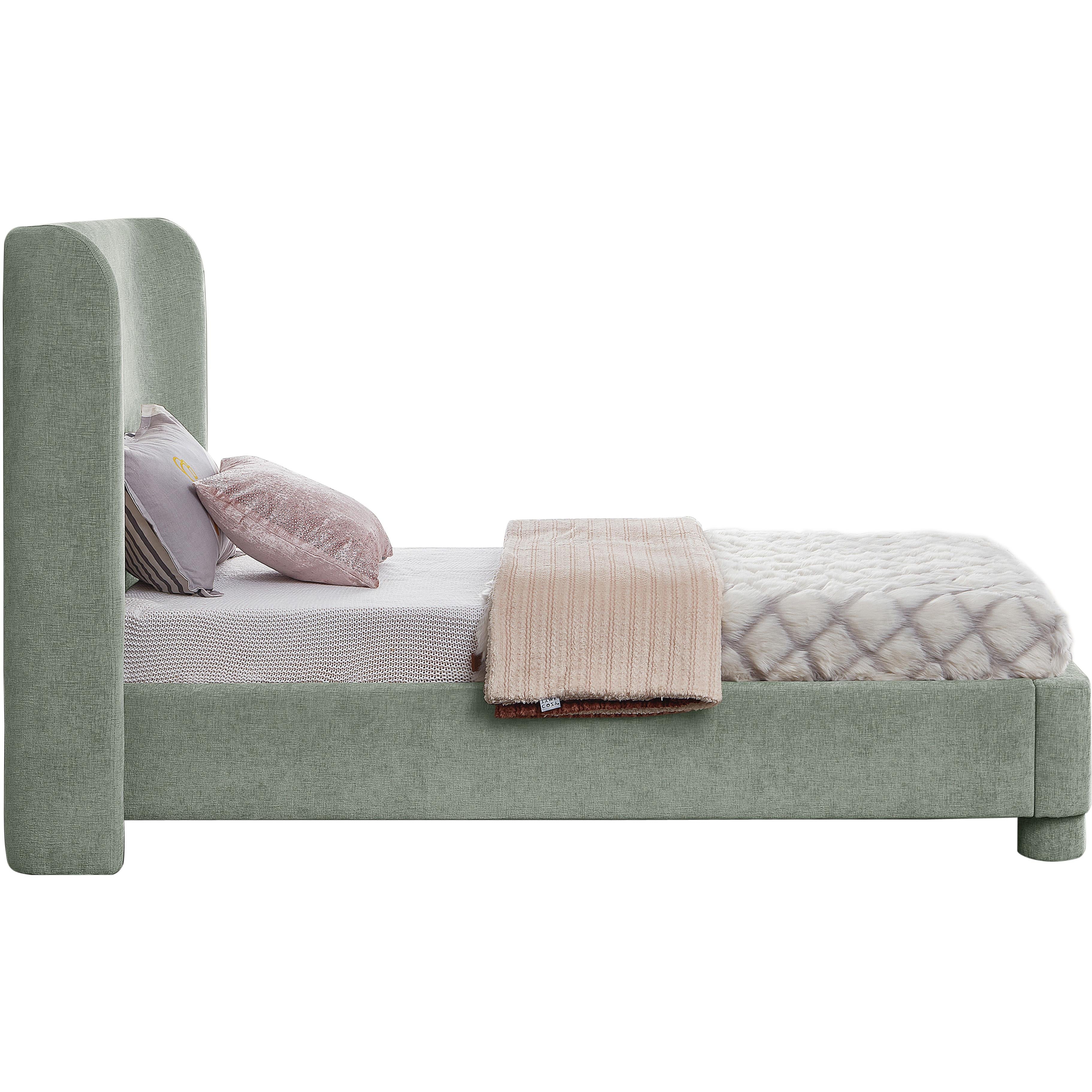 Meridian Penny Mint Green Chenille Fabric Twin Bed