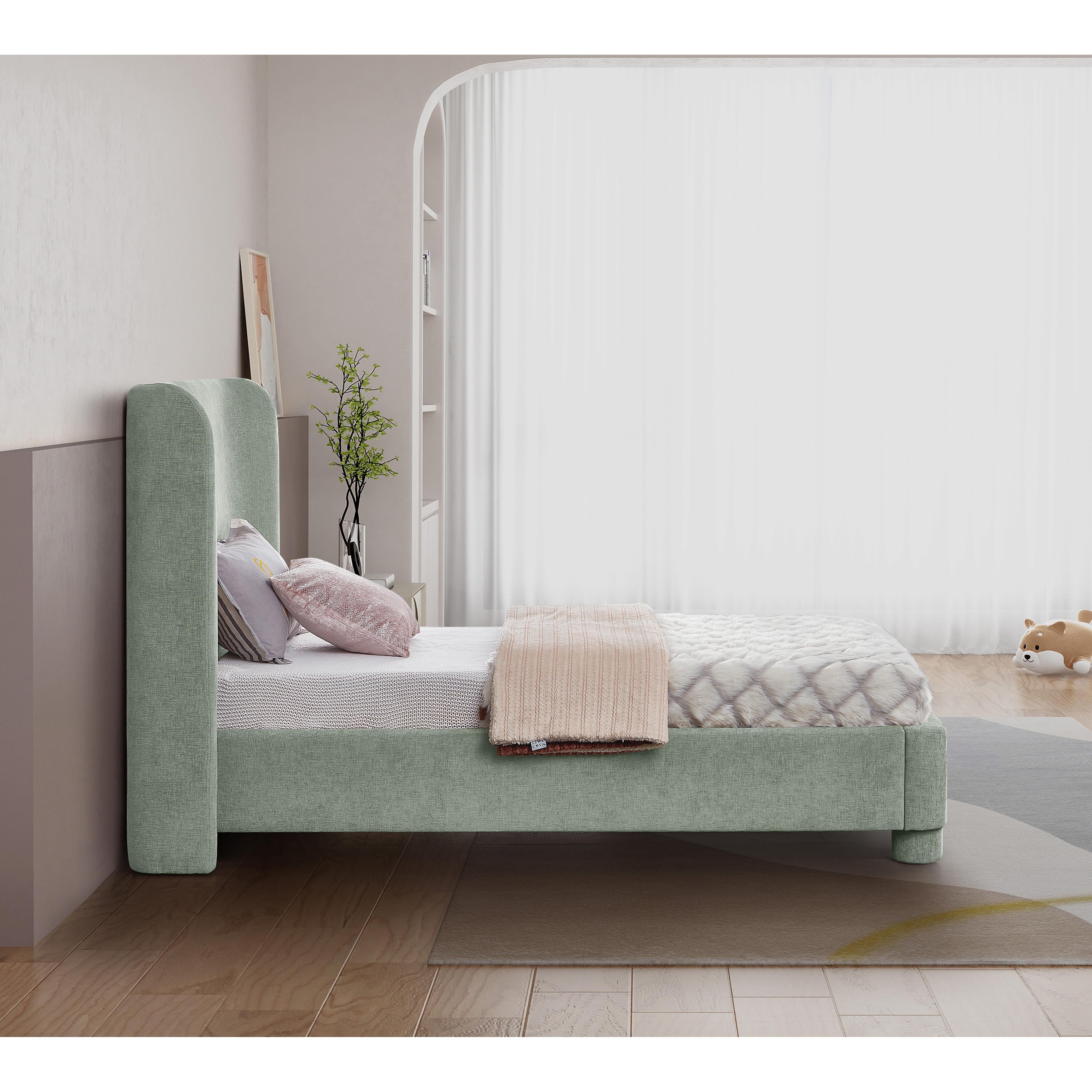 Meridian Penny Mint Green Chenille Fabric Twin Bed