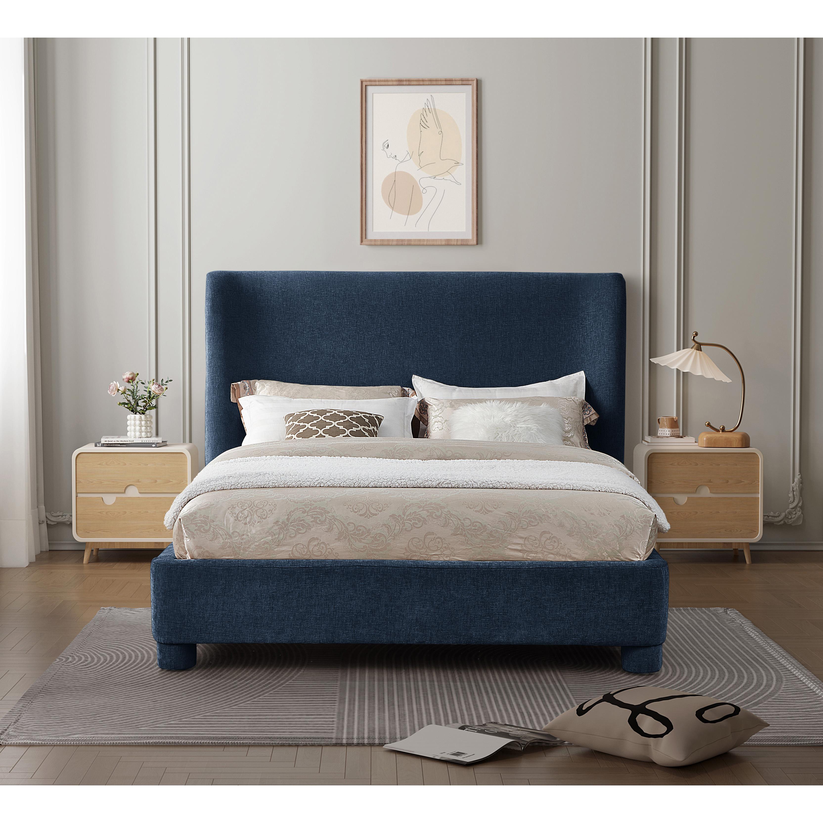 Meridian Penny Navy Chenille Fabric King Bed