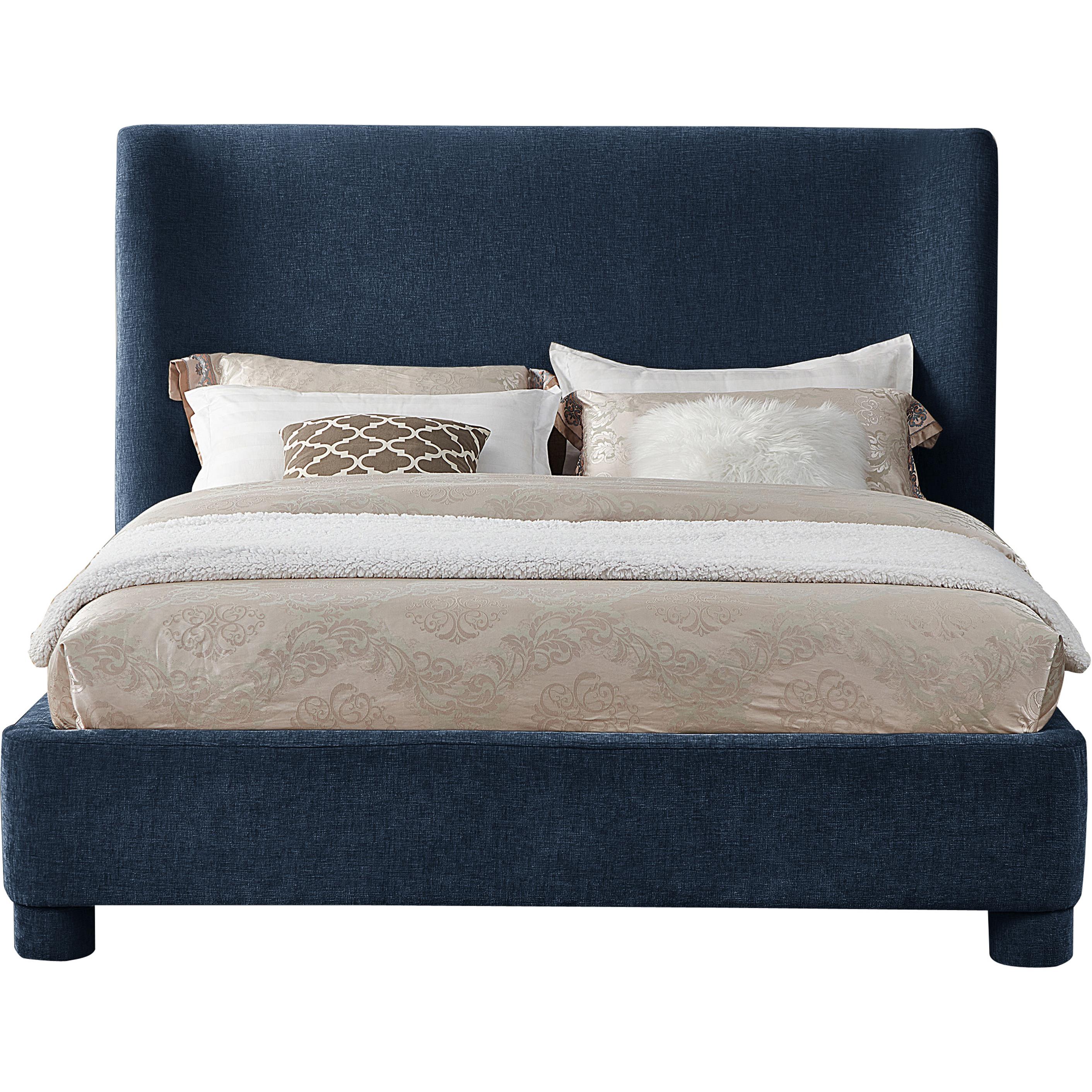 Meridian Penny Navy Chenille Fabric Queen Bed