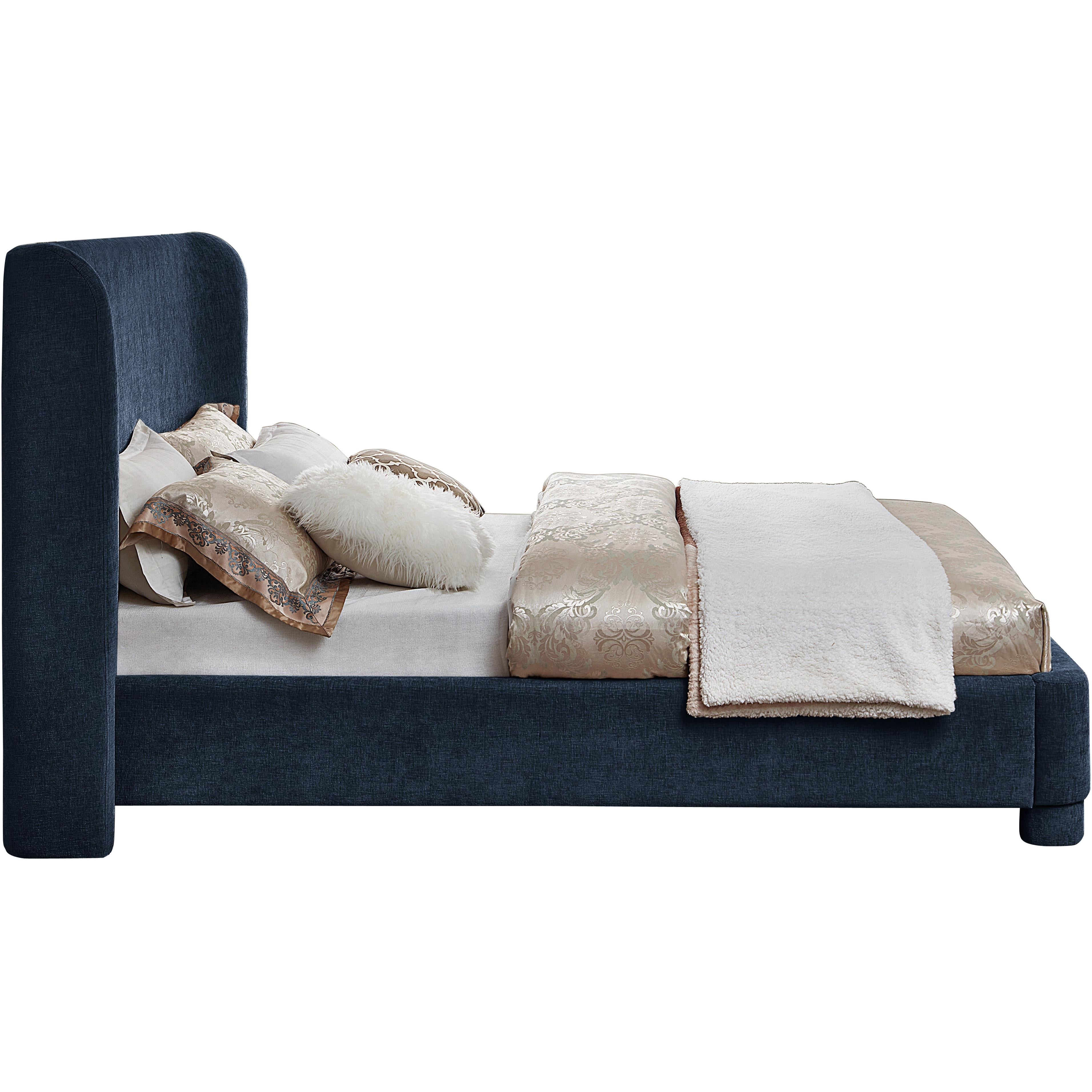 Meridian Penny Navy Chenille Fabric Queen Bed