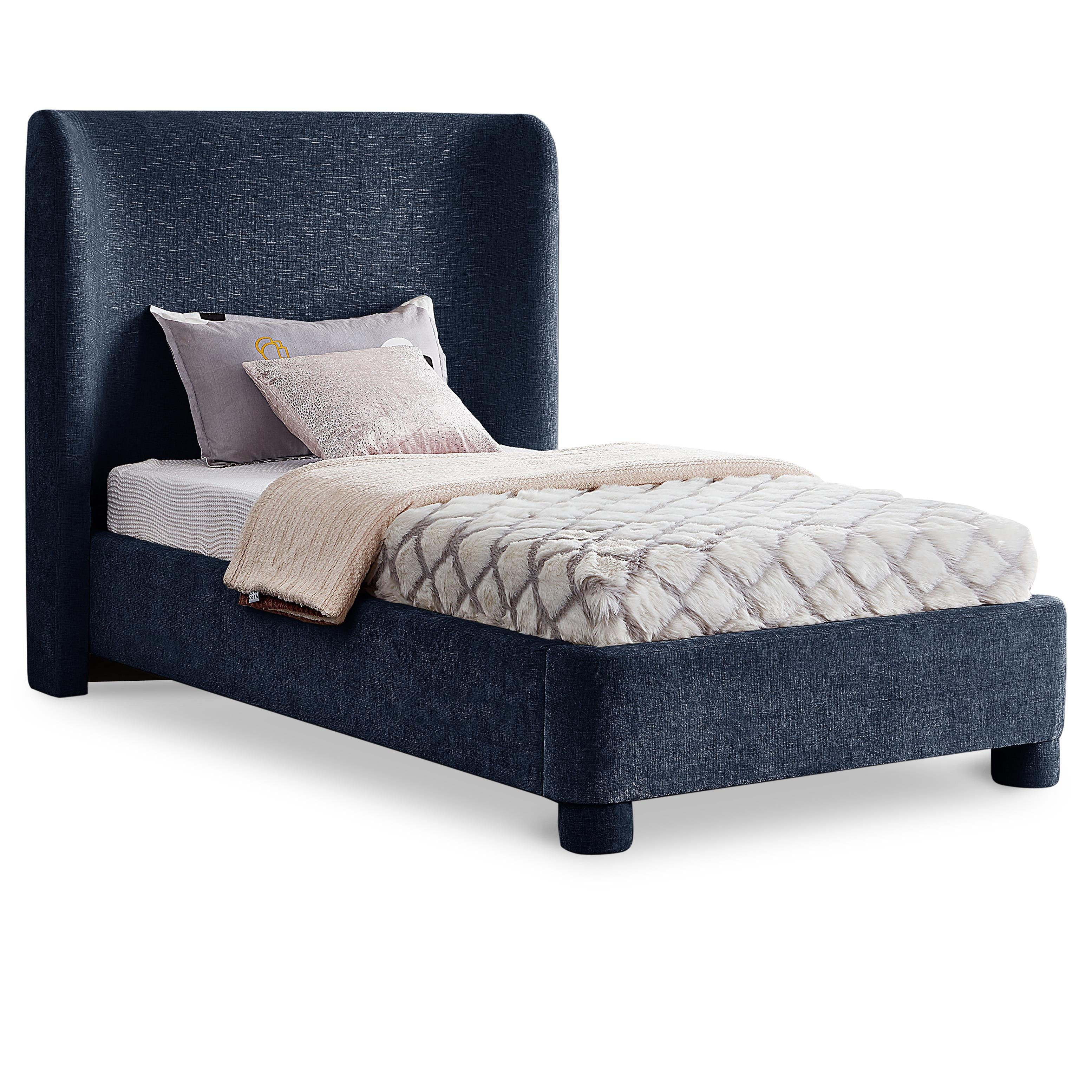 Meridian Penny Navy Chenille Fabric Twin Bed