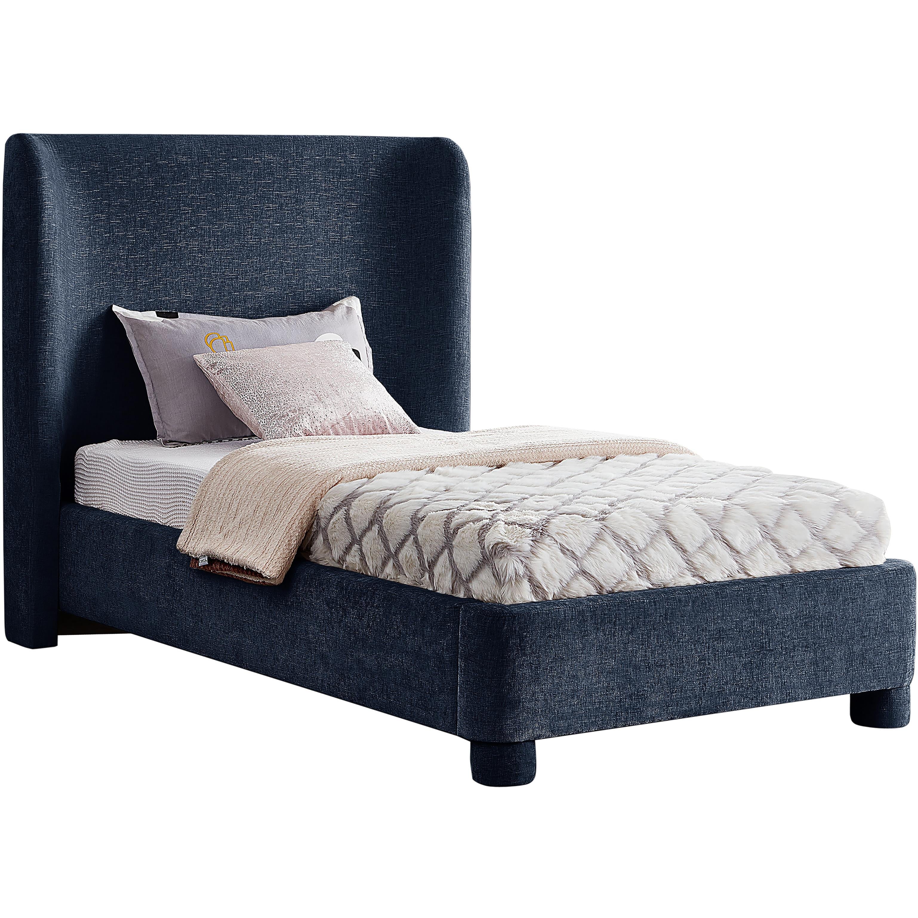 Meridian Penny Navy Chenille Fabric Twin Bed