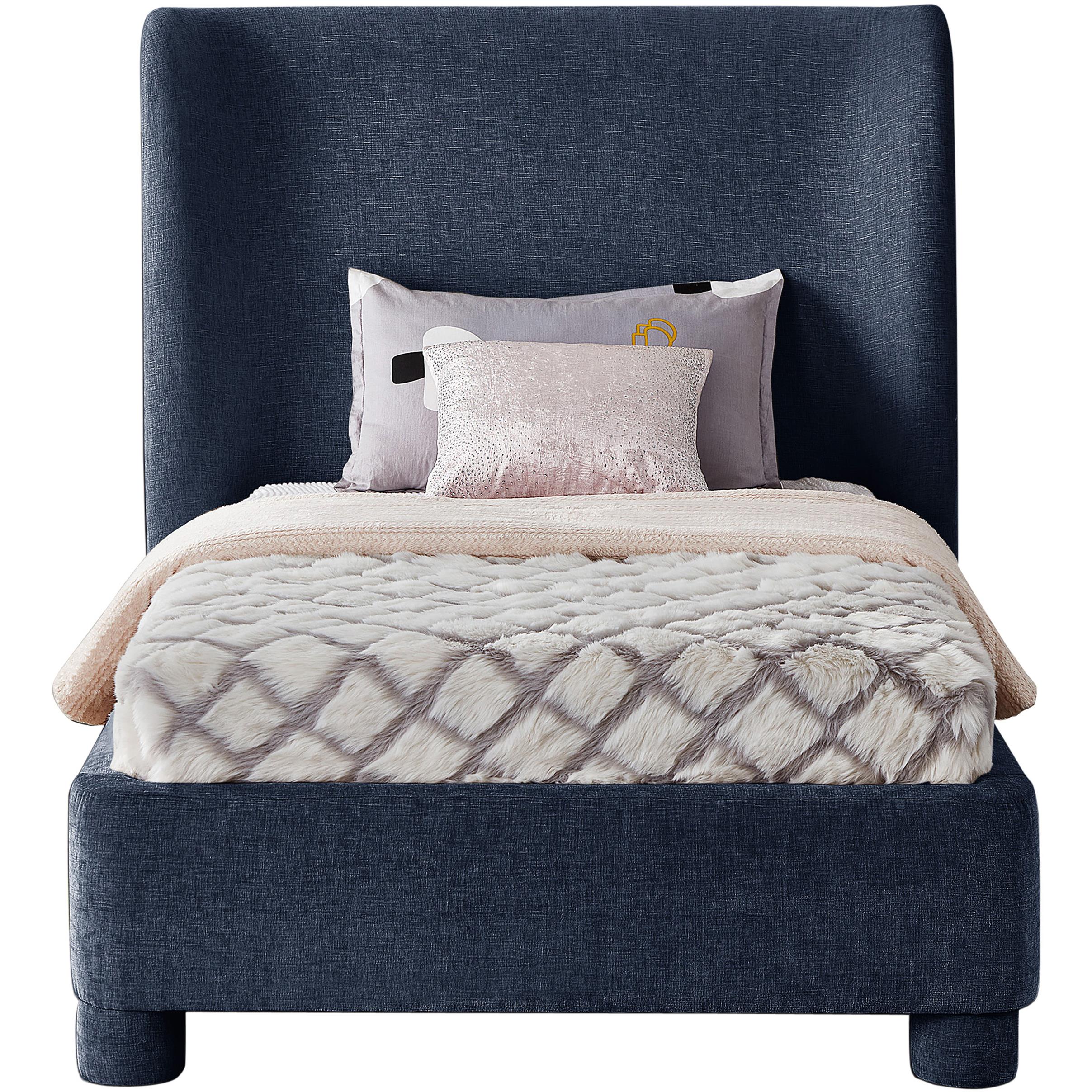 Meridian Penny Navy Chenille Fabric Twin Bed