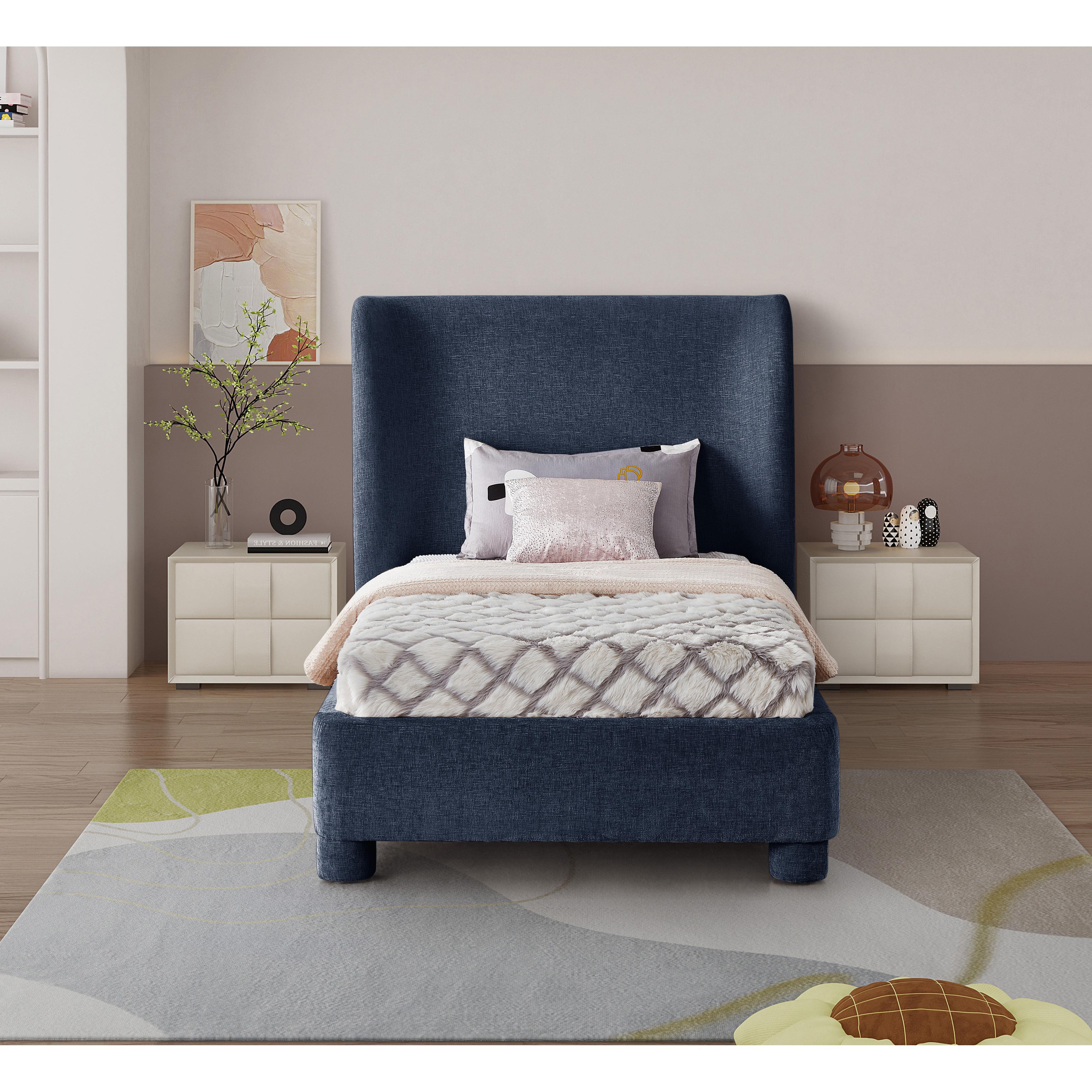 Meridian Penny Navy Chenille Fabric Twin Bed