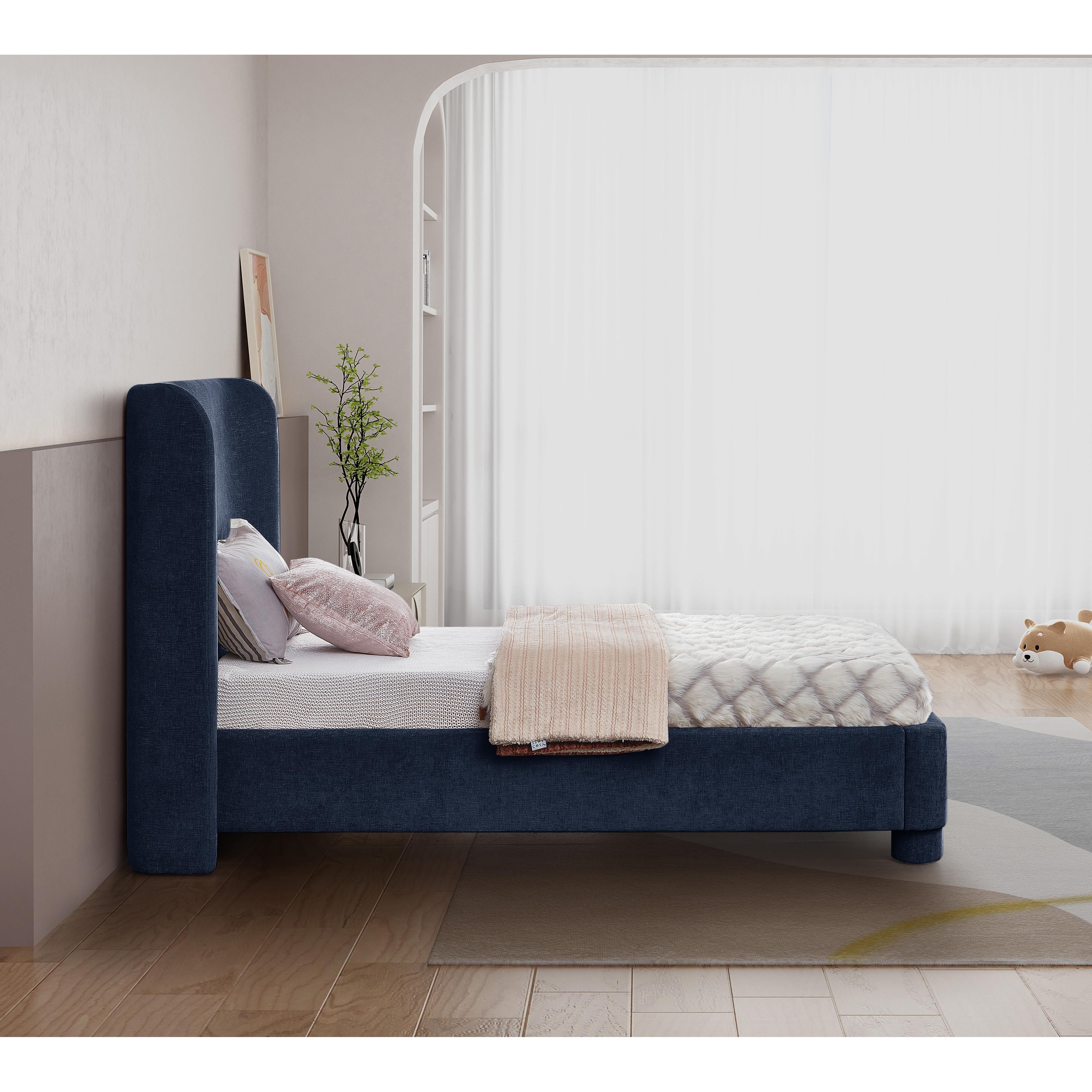 Meridian Penny Navy Chenille Fabric Twin Bed