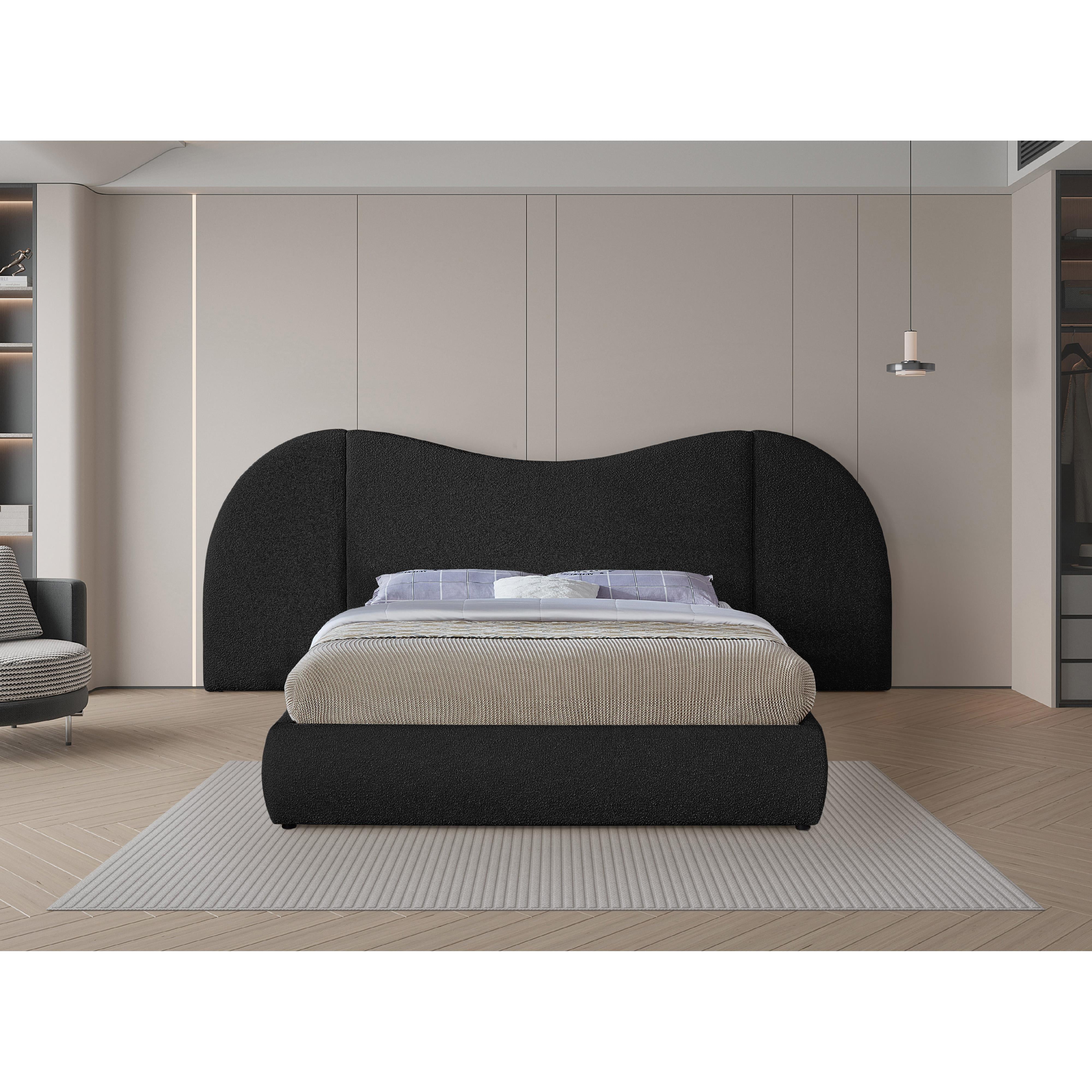 Meridian Everest Black Boucle Fabric King Bed (3 Boxes)