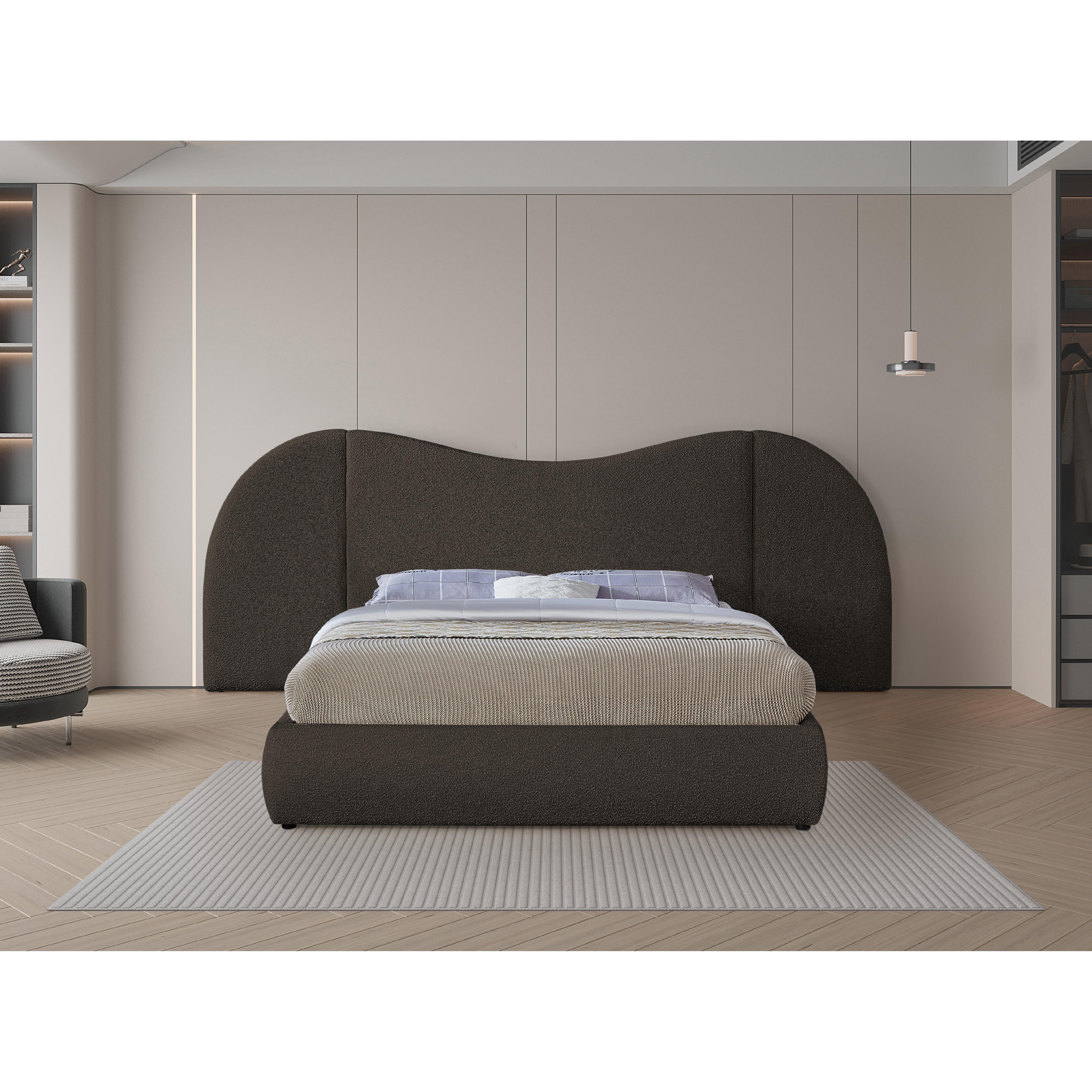 Meridian Everest Brown Boucle Fabric King Bed (3 Boxes)