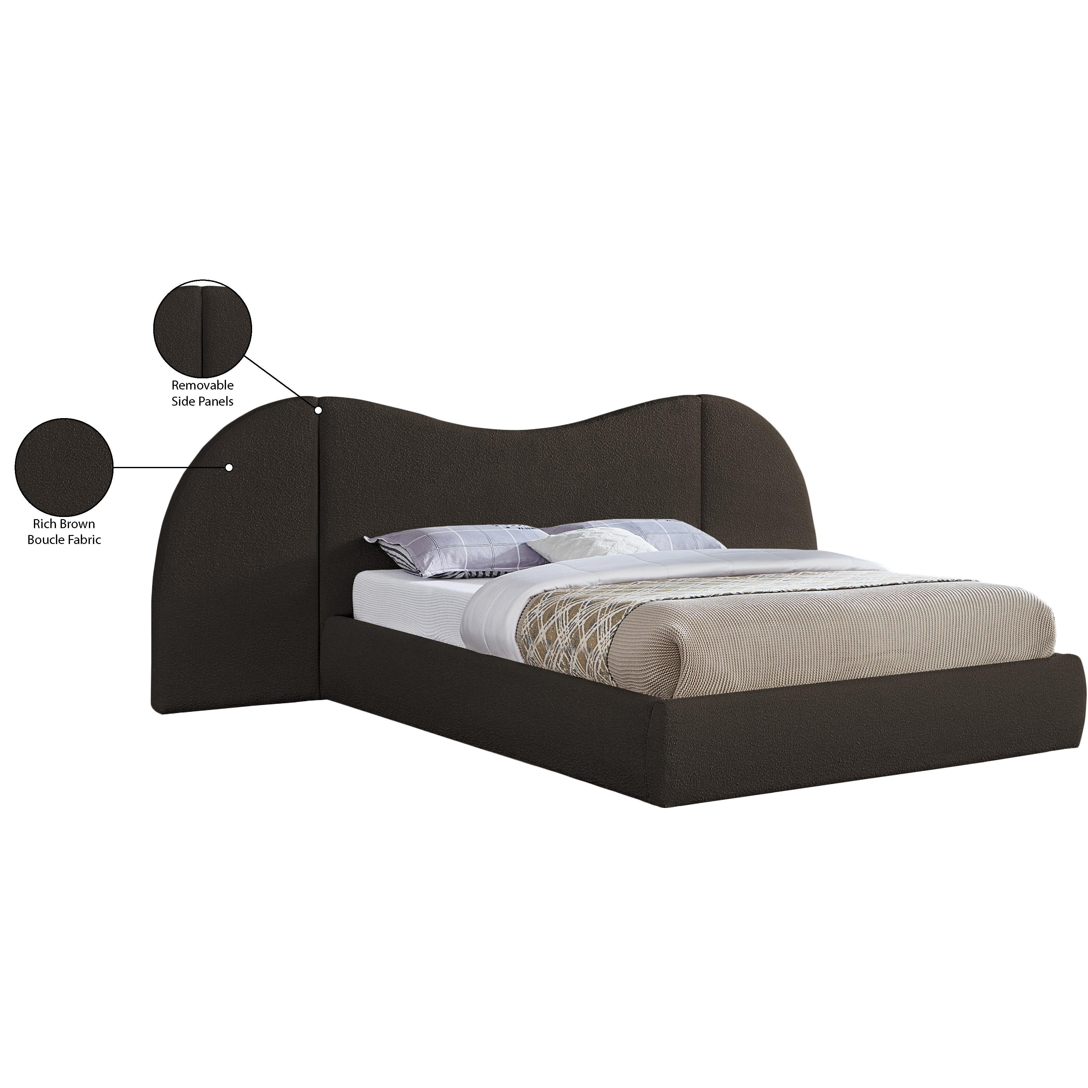 Meridian Everest Brown Boucle Fabric King Bed (3 Boxes)