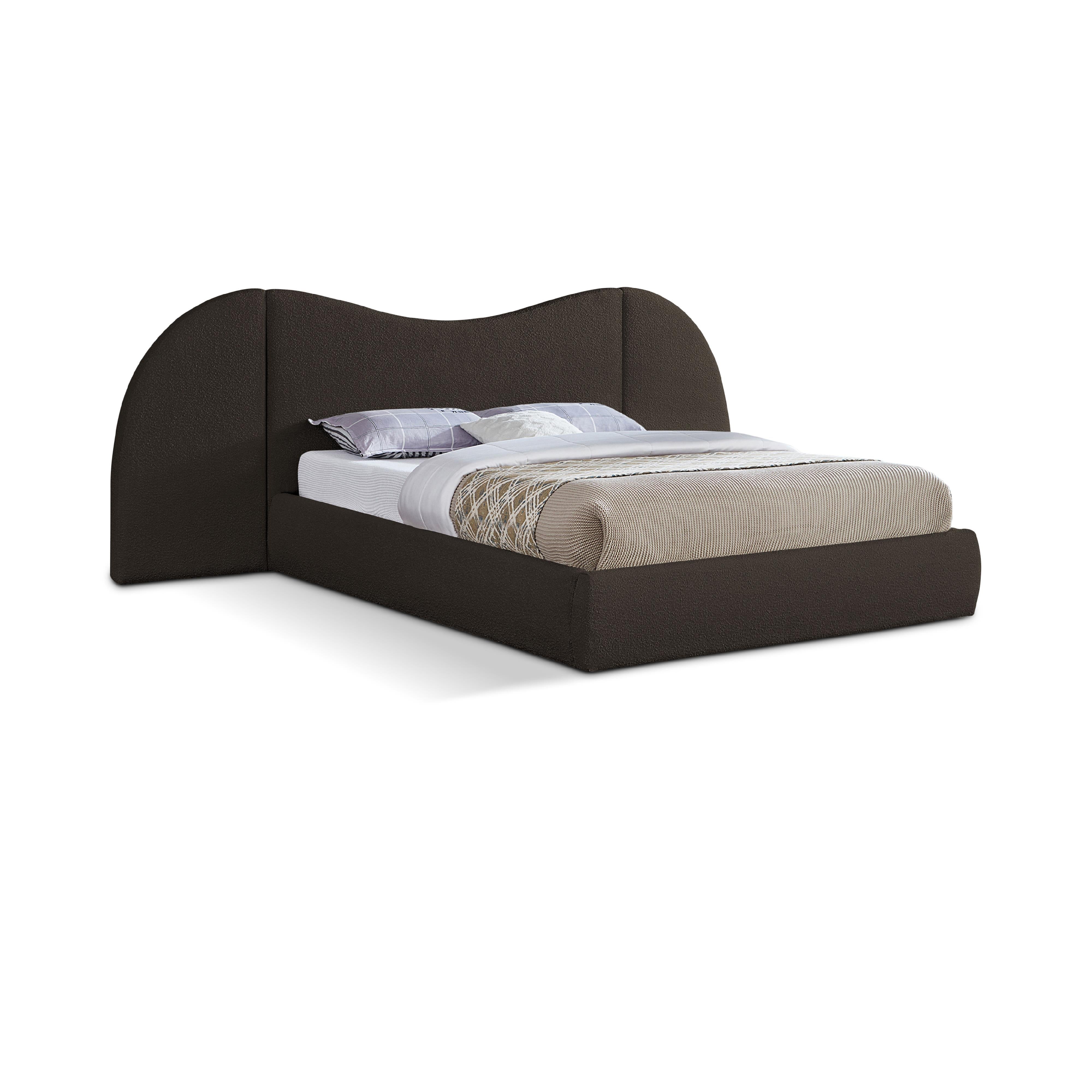 Meridian Everest Brown Boucle Fabric Queen Bed (3 Boxes)
