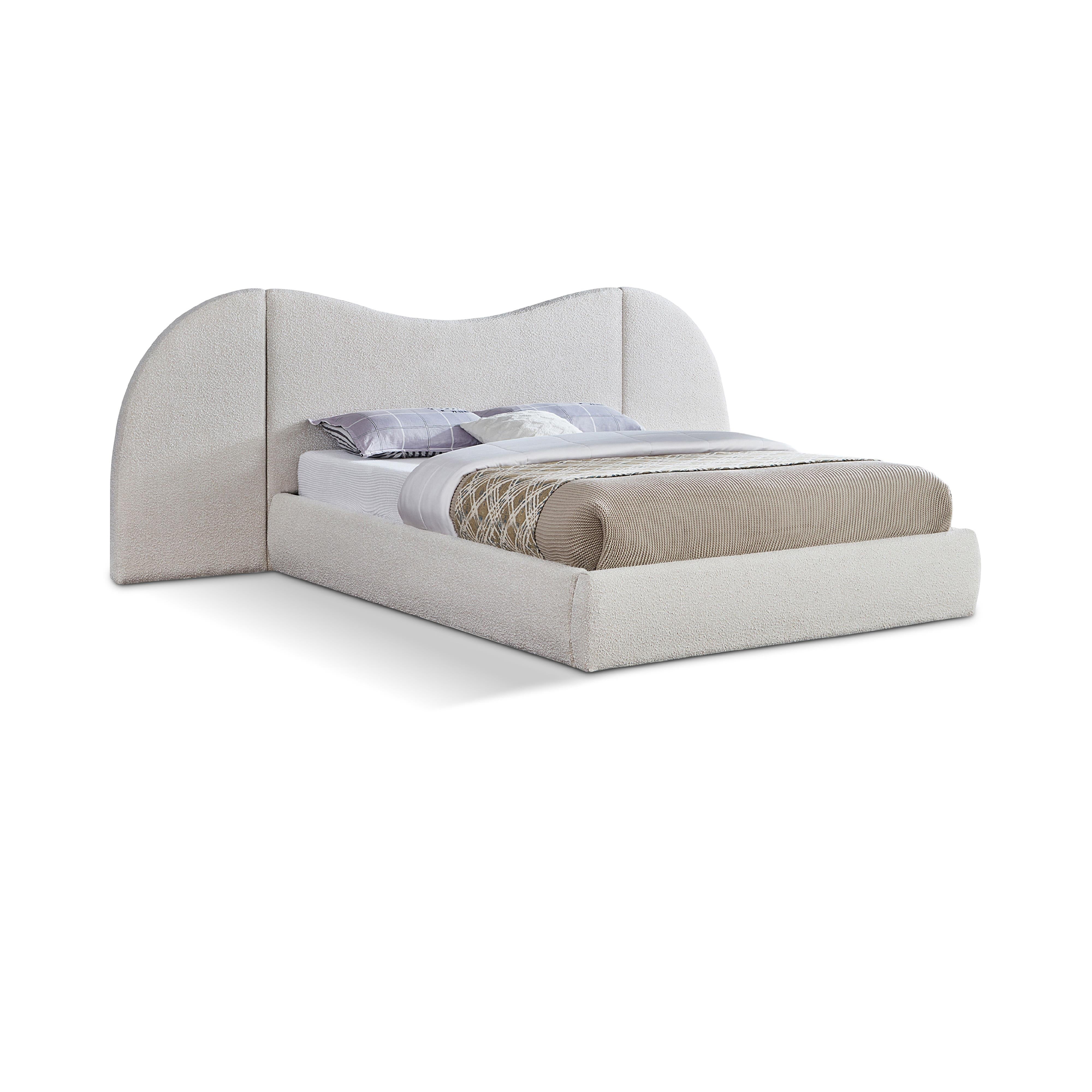 Meridian Everest Cream Boucle Fabric Queen Bed (3 Boxes)