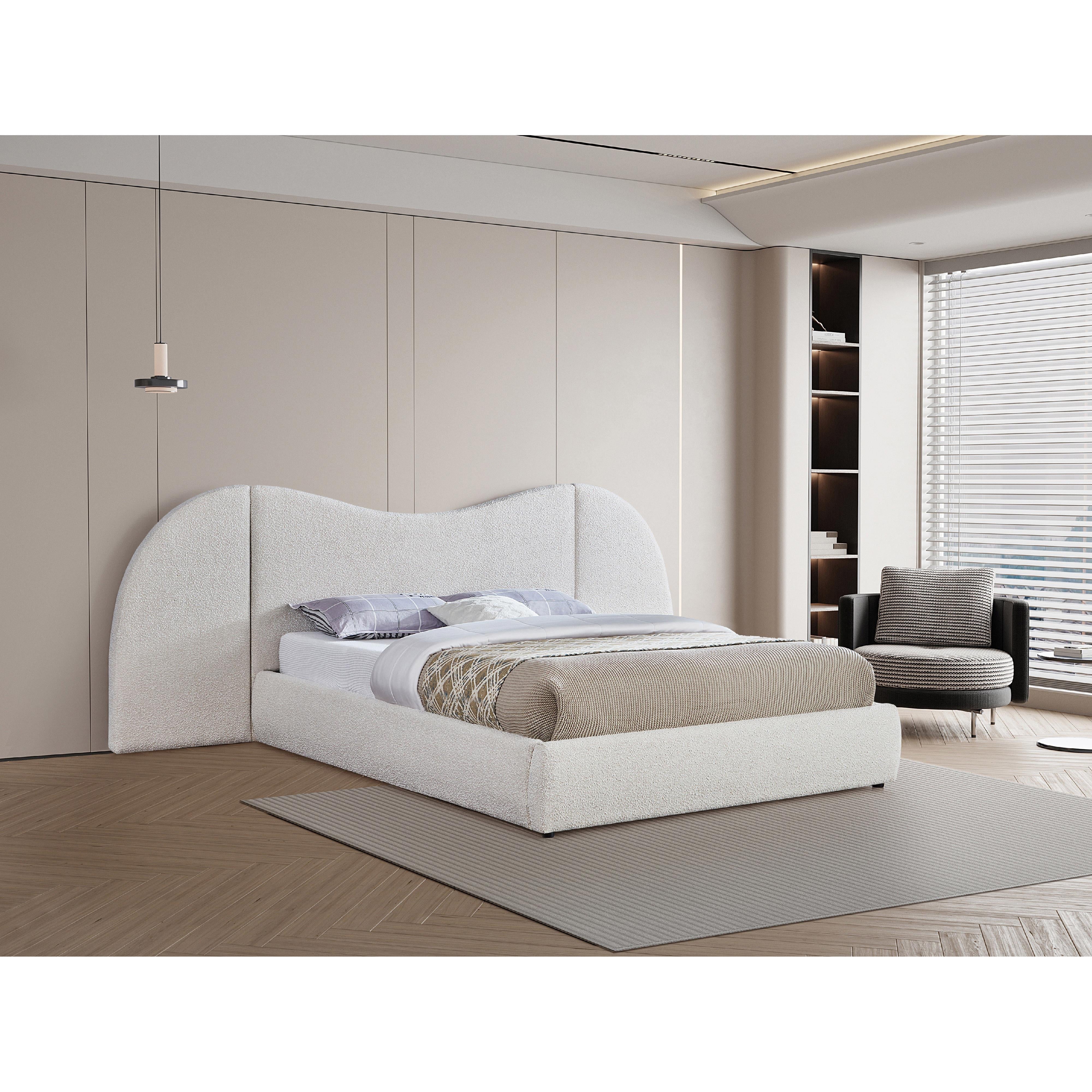 Meridian Everest Cream Boucle Fabric Queen Bed (3 Boxes)