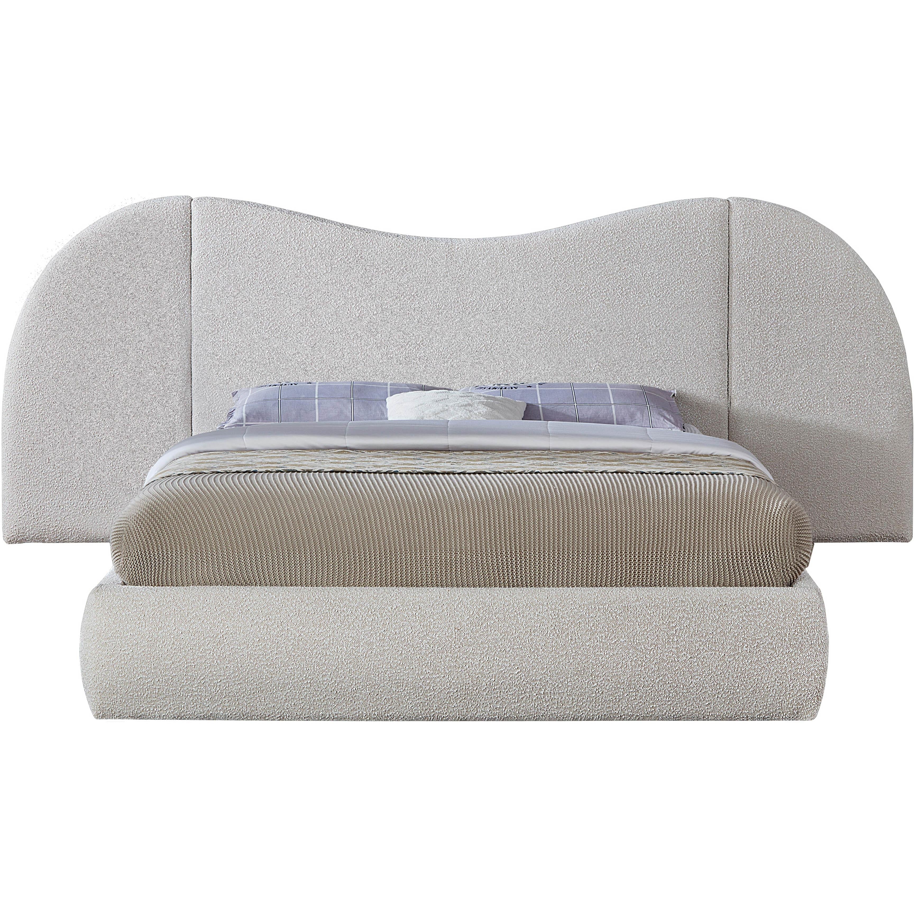 Meridian Everest Cream Boucle Fabric Queen Bed (3 Boxes)