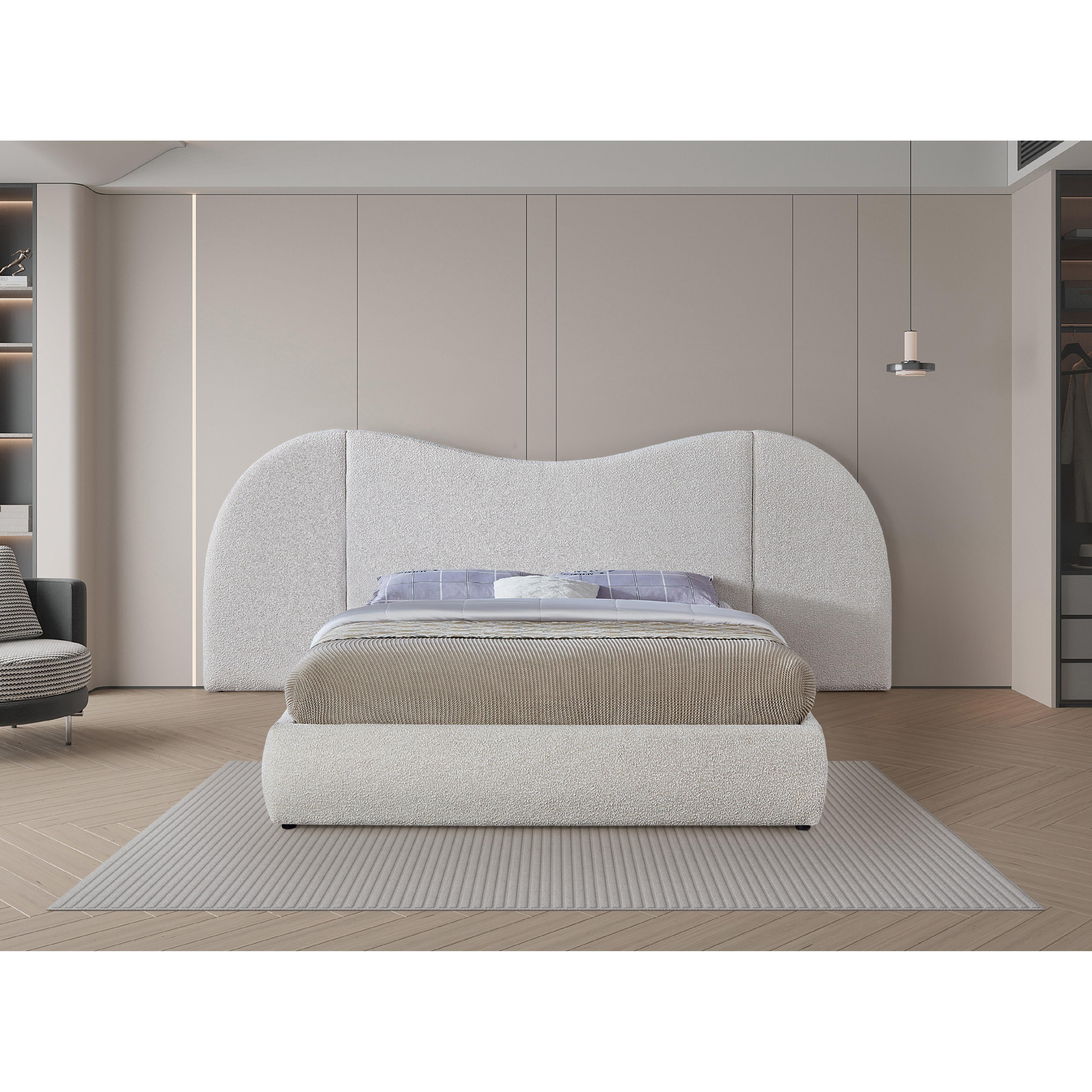 Meridian Everest Cream Boucle Fabric Queen Bed (3 Boxes)