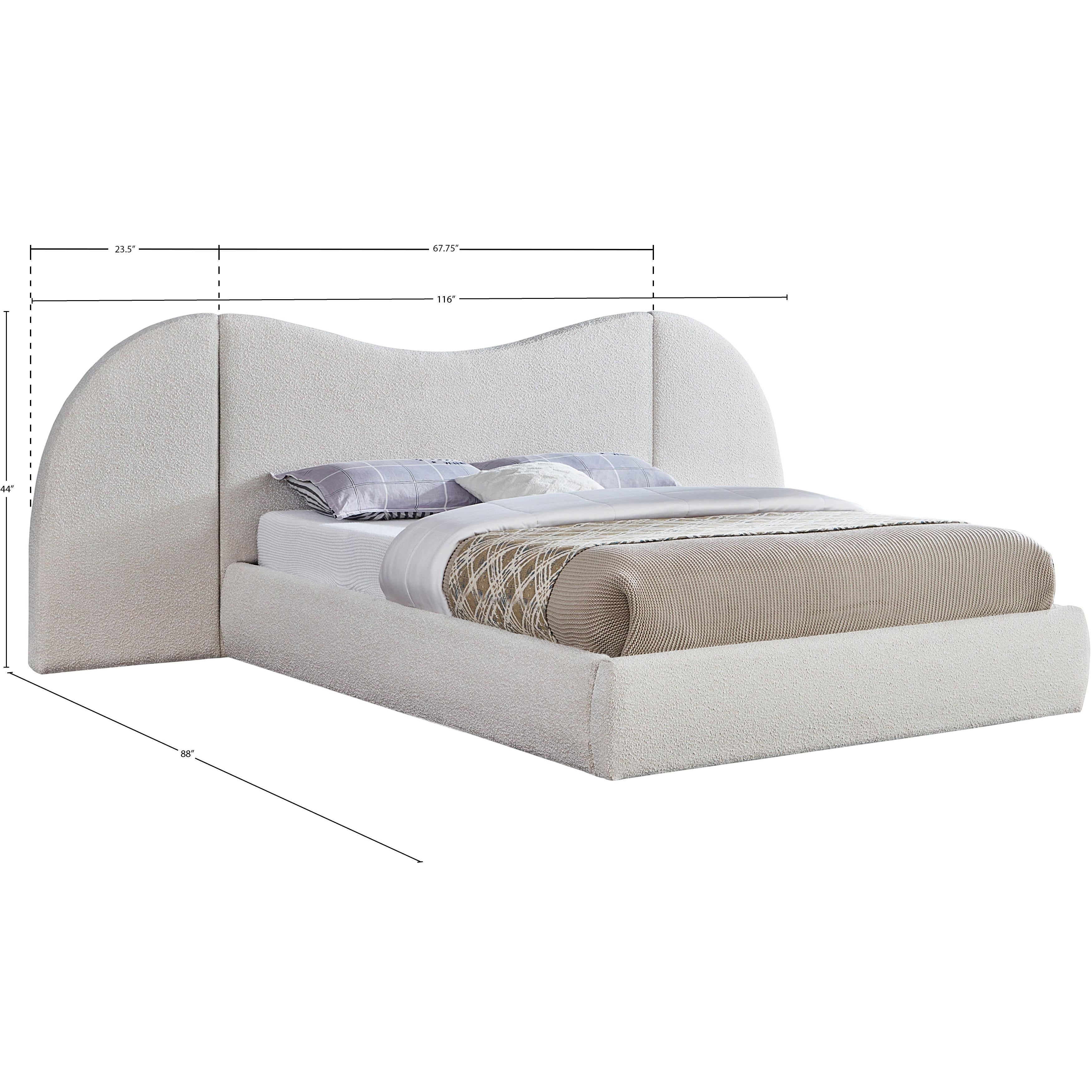 Meridian Everest Cream Boucle Fabric Queen Bed (3 Boxes)
