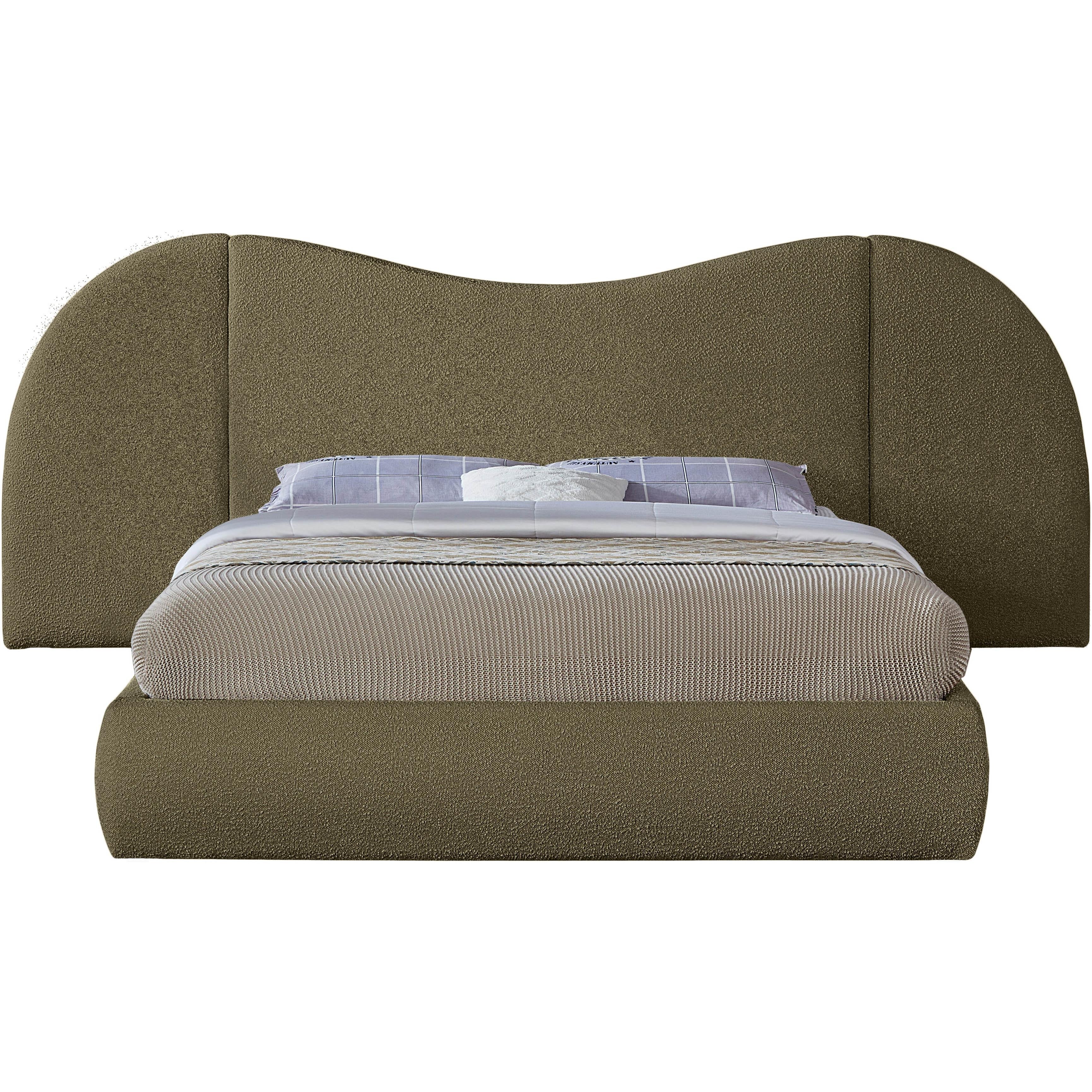 Meridian Everest Olive Green Boucle Fabric King Bed (3 Boxes)