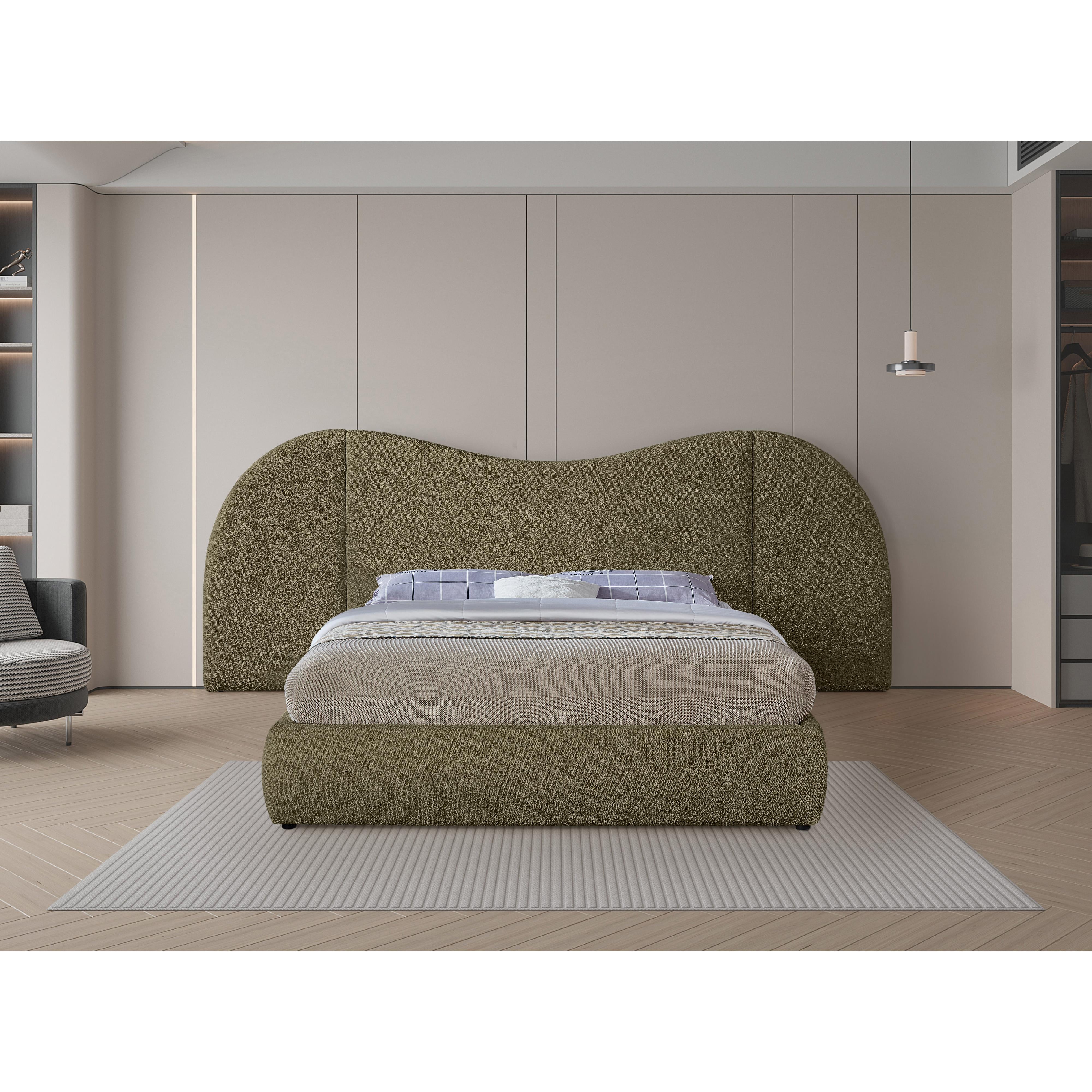 Meridian Everest Olive Green Boucle Fabric Queen Bed (3 Boxes)