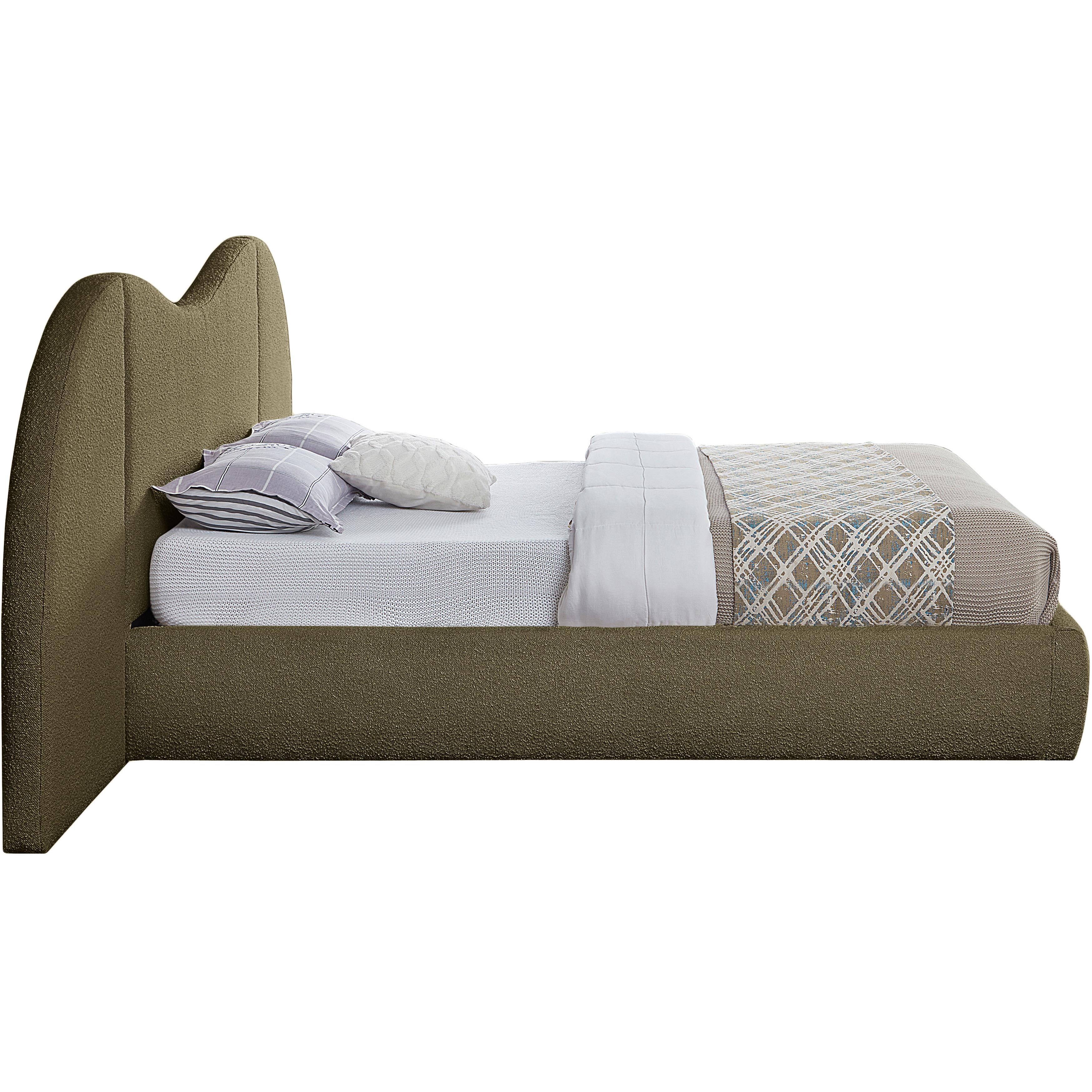 Meridian Everest Olive Green Boucle Fabric Queen Bed (3 Boxes)