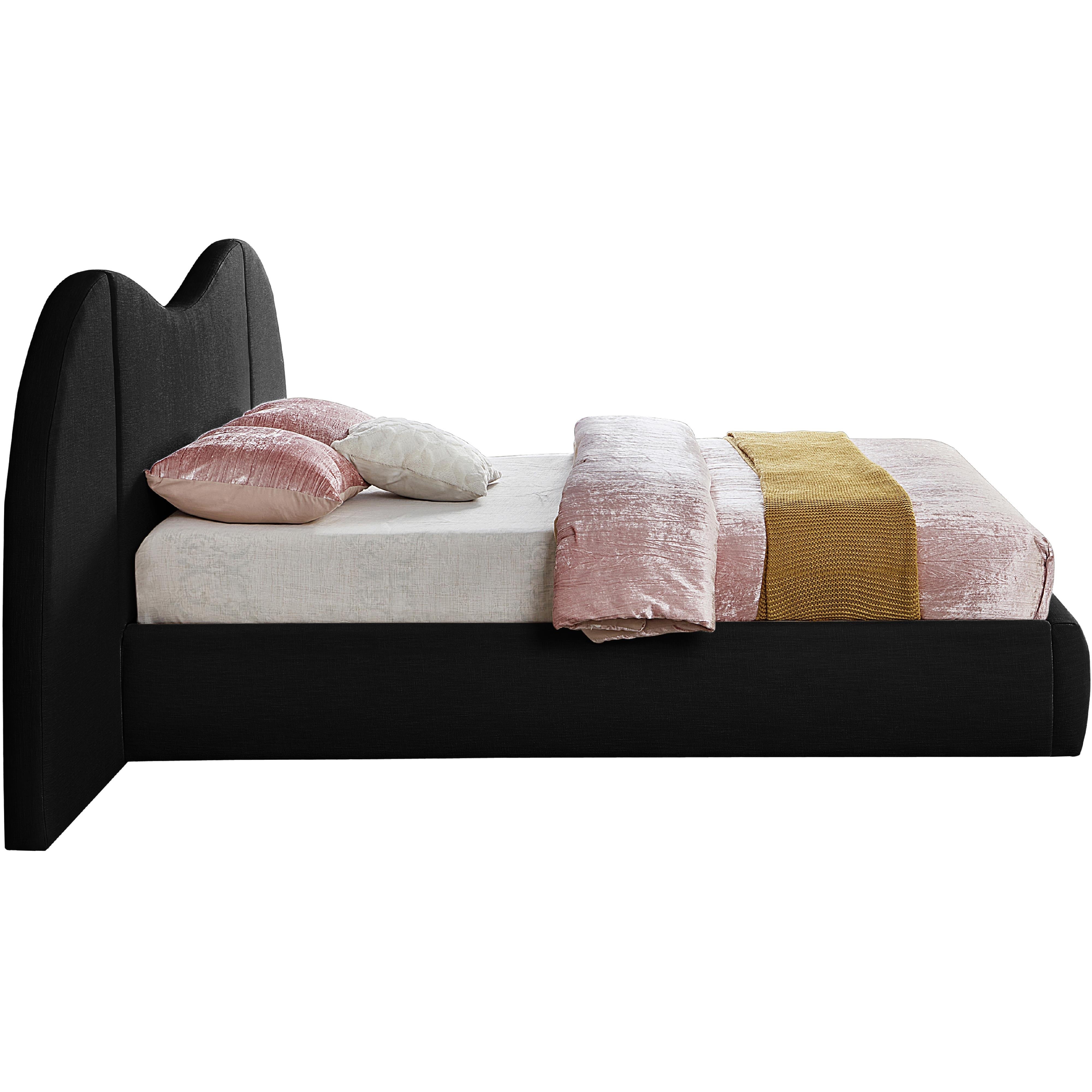 Meridian Everest Black Linen Textured Fabric King Bed (3 Boxes)