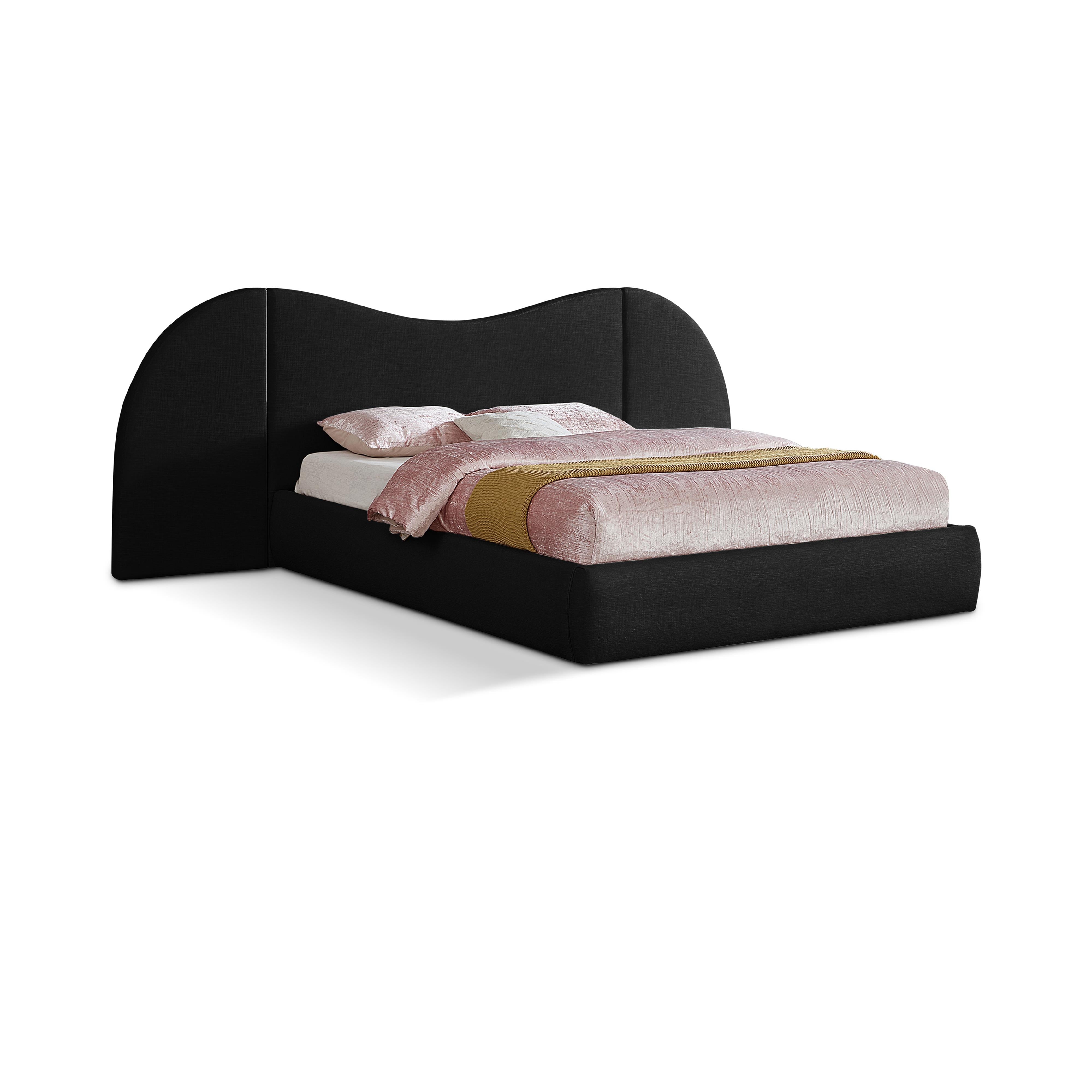 Meridian Everest Black Linen Textured Fabric Queen Bed (3 Boxes)