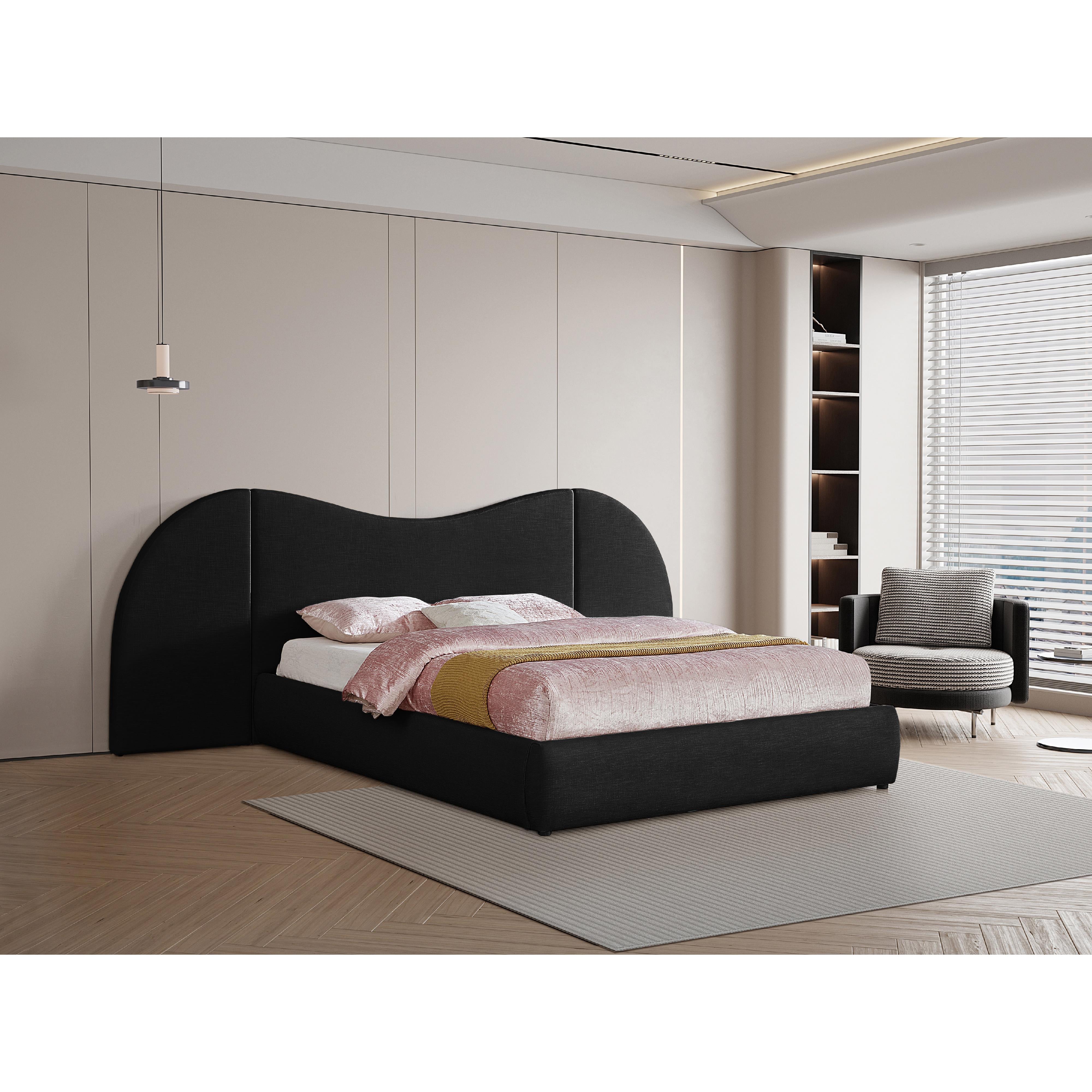 Meridian Everest Black Linen Textured Fabric Queen Bed (3 Boxes)