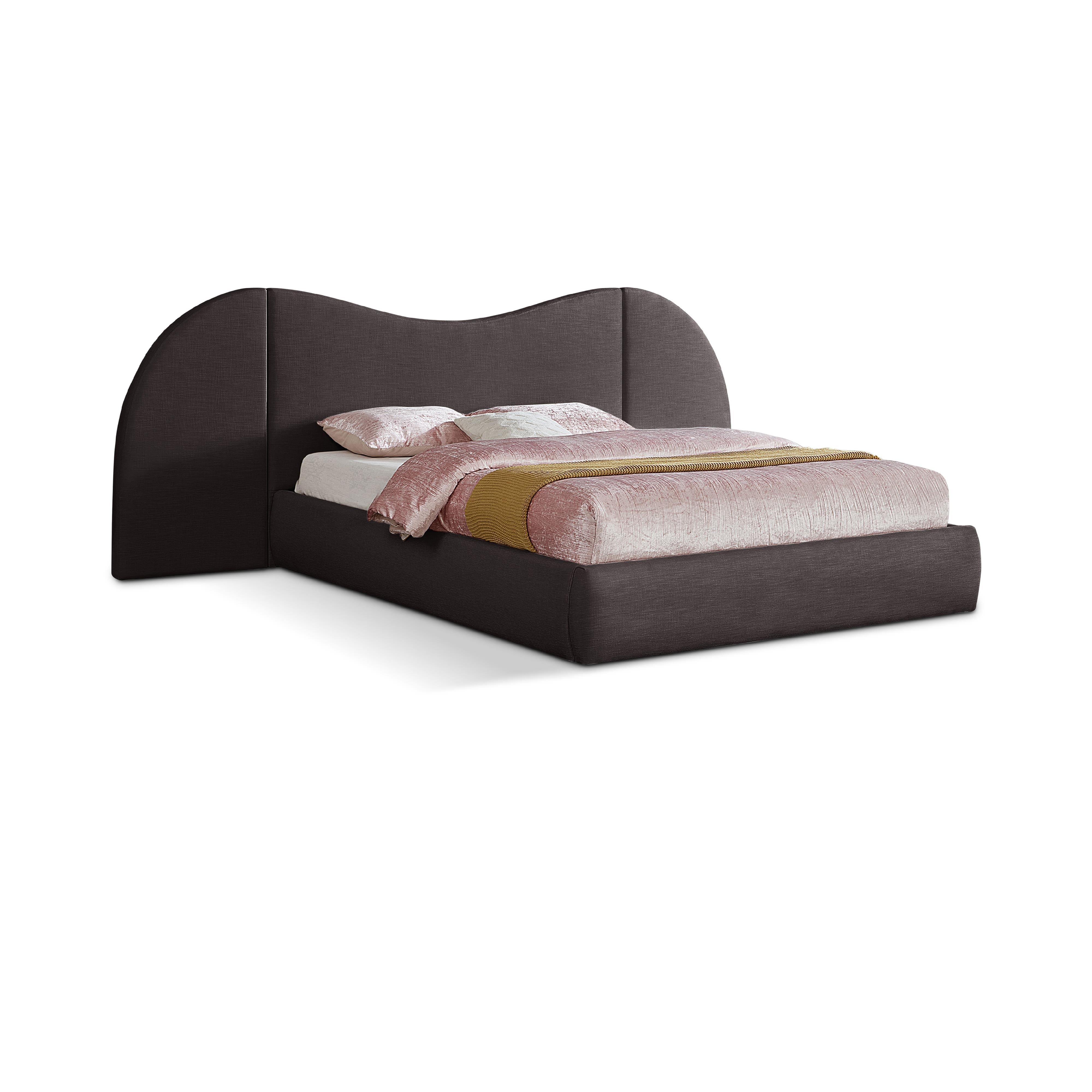 Meridian Everest Brown Linen Textured Fabric King Bed (3 Boxes)