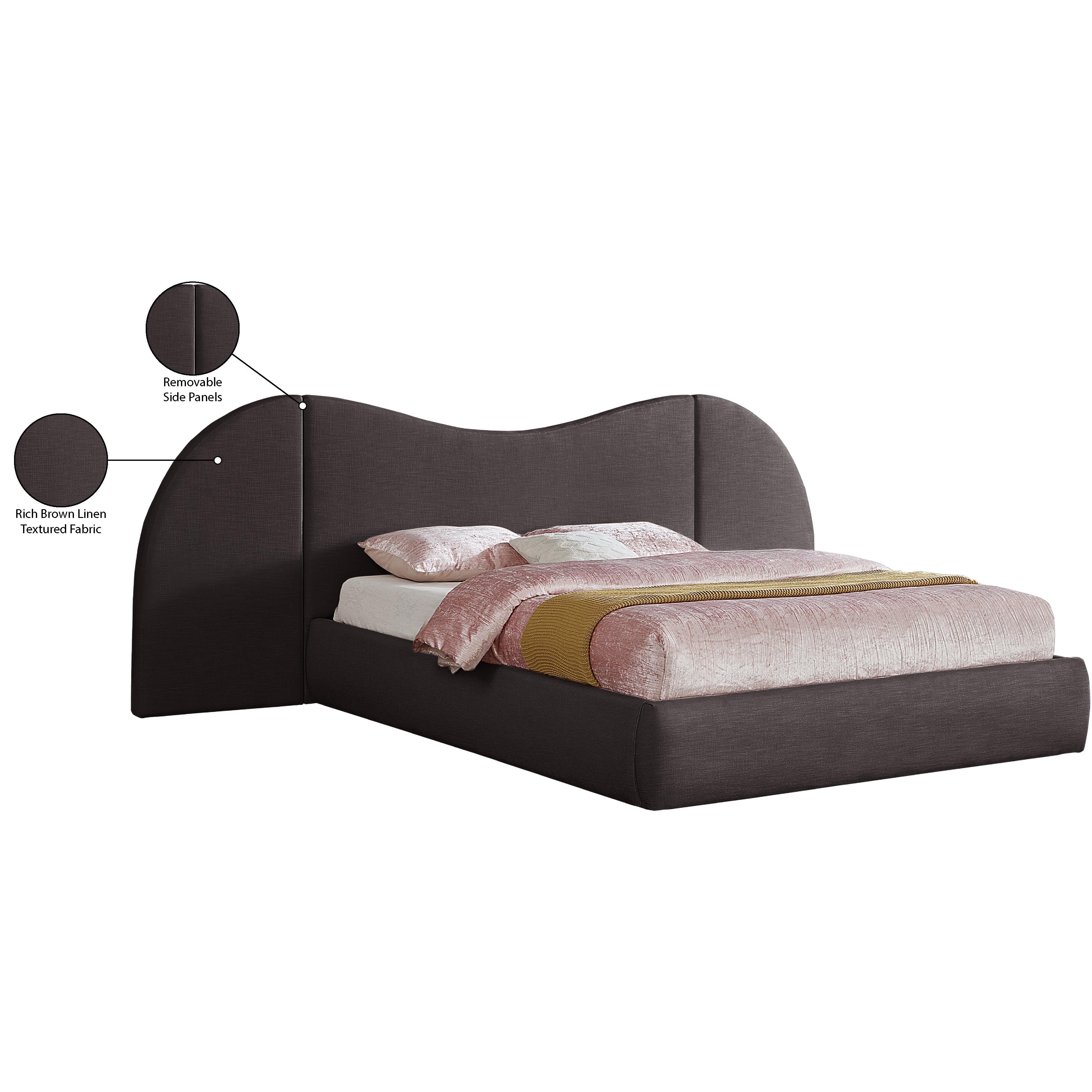 Meridian Everest Brown Linen Textured Fabric King Bed (3 Boxes)