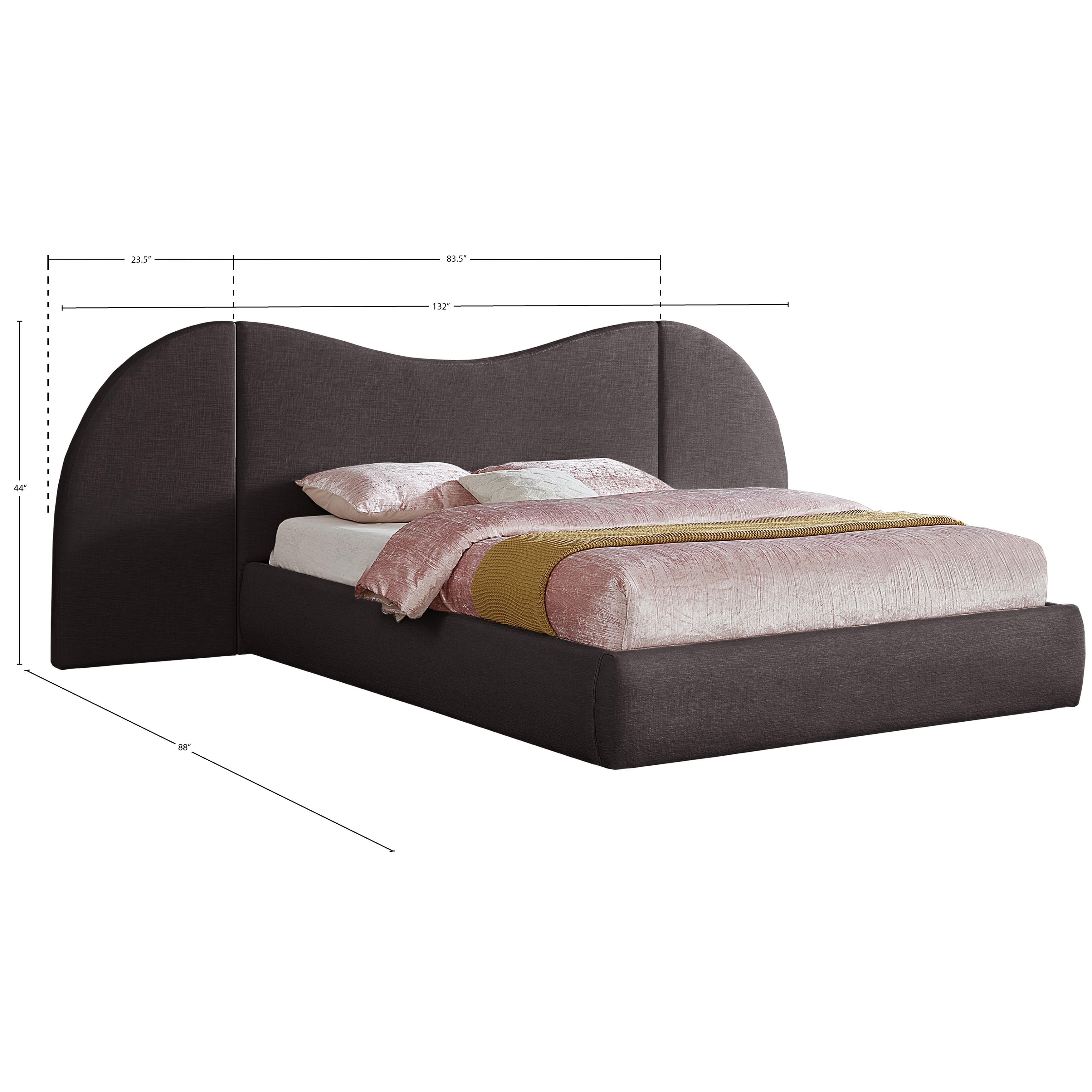 Meridian Everest Brown Linen Textured Fabric King Bed (3 Boxes)