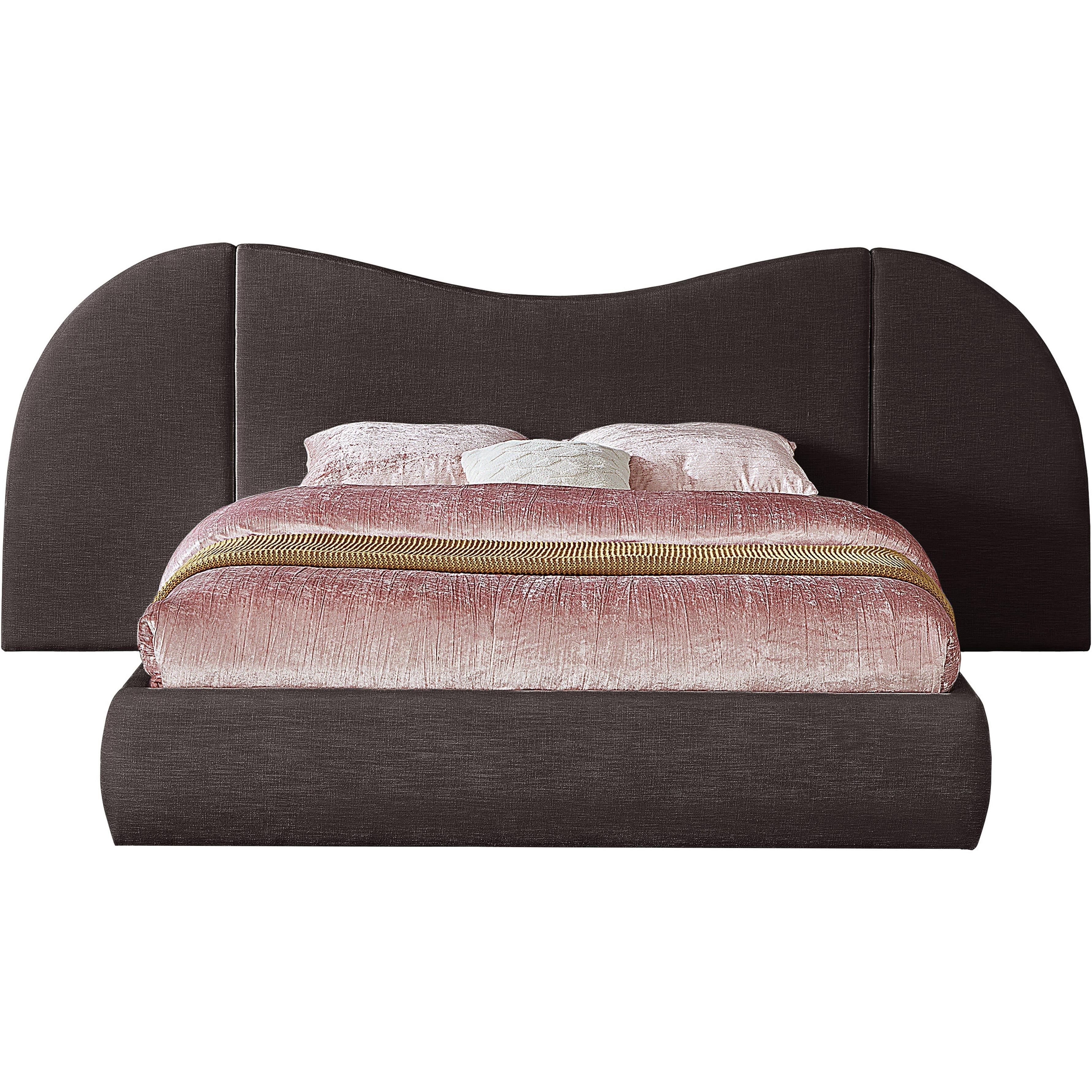 Meridian Everest Brown Linen Textured Fabric Queen Bed (3 Boxes)