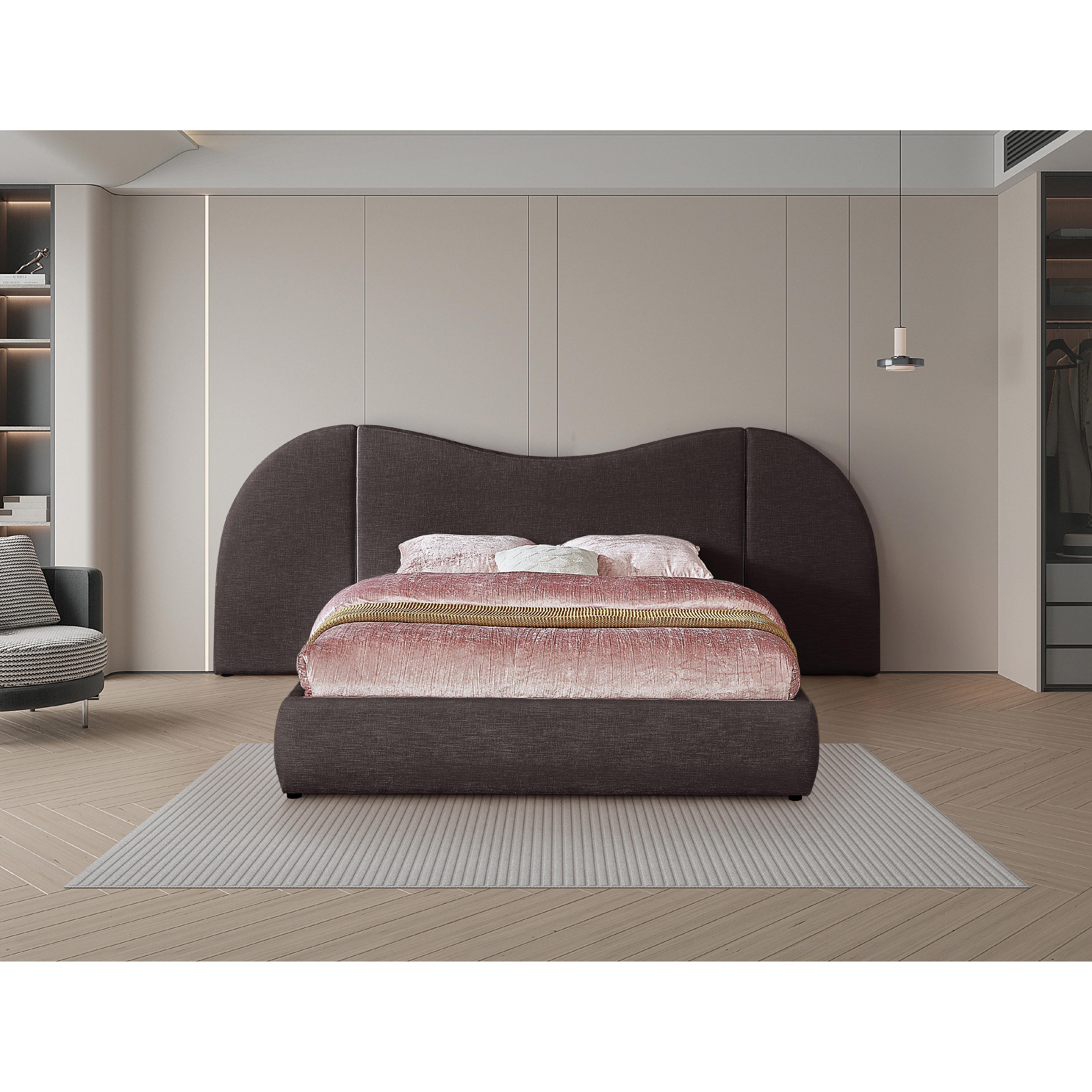Meridian Everest Brown Linen Textured Fabric Queen Bed (3 Boxes)